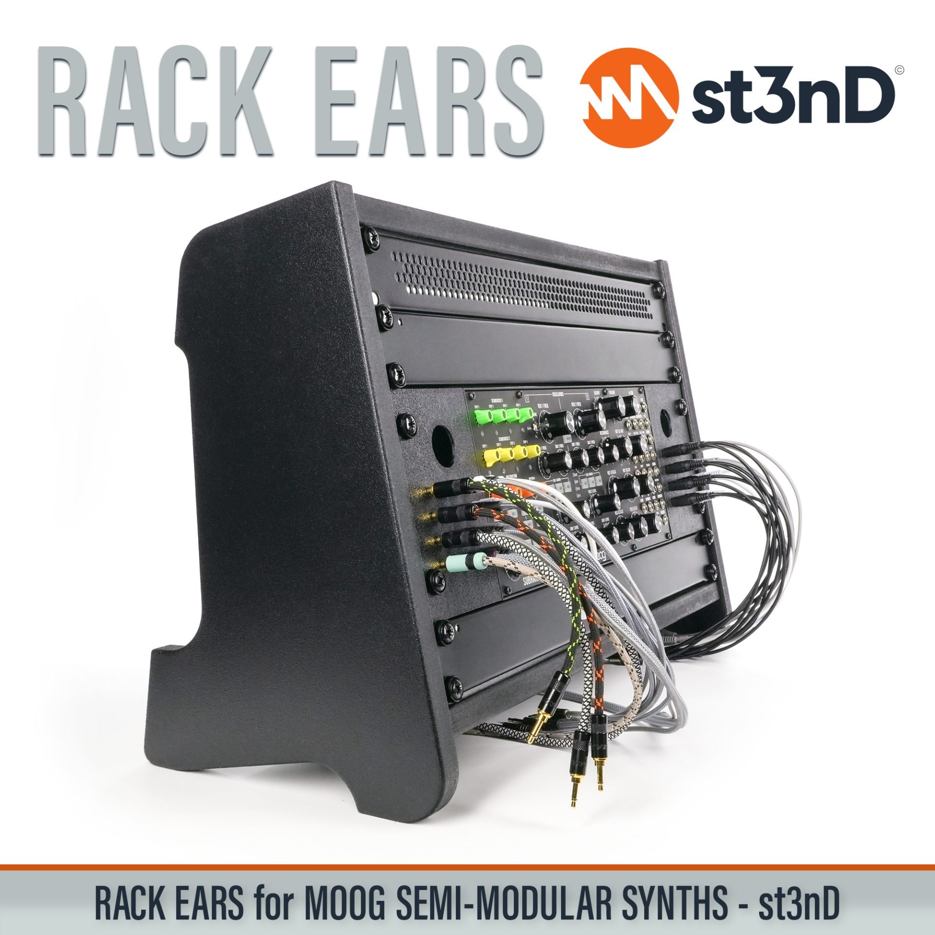 3D printed rack ears controller custom fit rack brackets custom rack ears portable RACK EARS rack mount brackets st3nD stable strong studio accessory studio gear accessories studio rack mount ears sturdy synth rack ears Moog Mother-32 Moog DFAM Moog Subharmonicon Moog Spectravox Moog Labyrinth Moog Eurorack Case 60HP Moog synths Moog 60HP