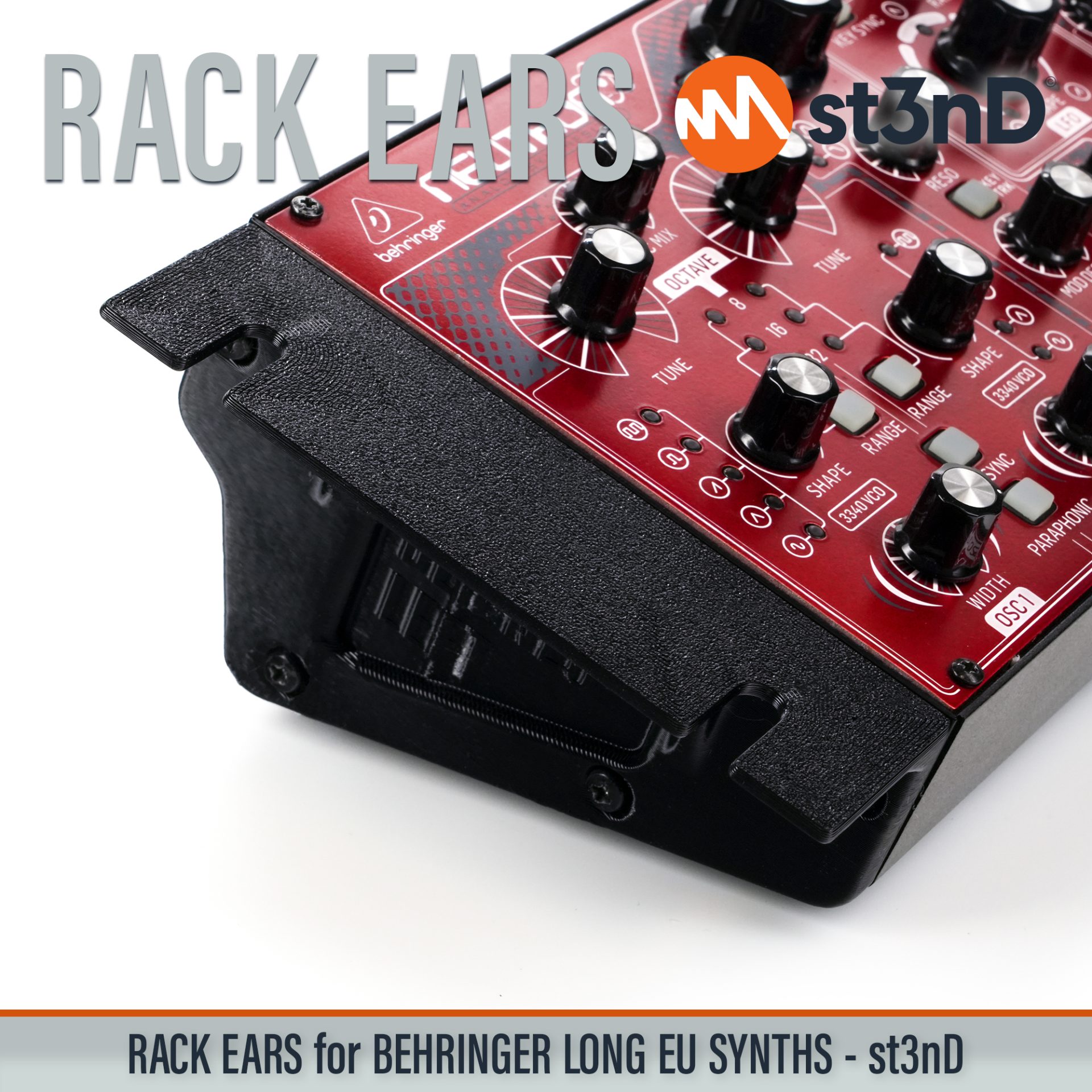 3D printed rack ears Behringer Rack Ears controller custom fit rack brackets custom rack ears portable RACK EARS rack mount brackets st3nD stable strong studio accessory studio gear accessories studio rack mount ears sturdy synth rack ears Behringer Neutron Behringer Pro-1 Behringer K-2 Behringer Proton Behringer Toro Behringer Syncussion SY-1 Behringer Model 15 Behringer Pro 800 Behringer Kobol Expander Behringer 2-XM
