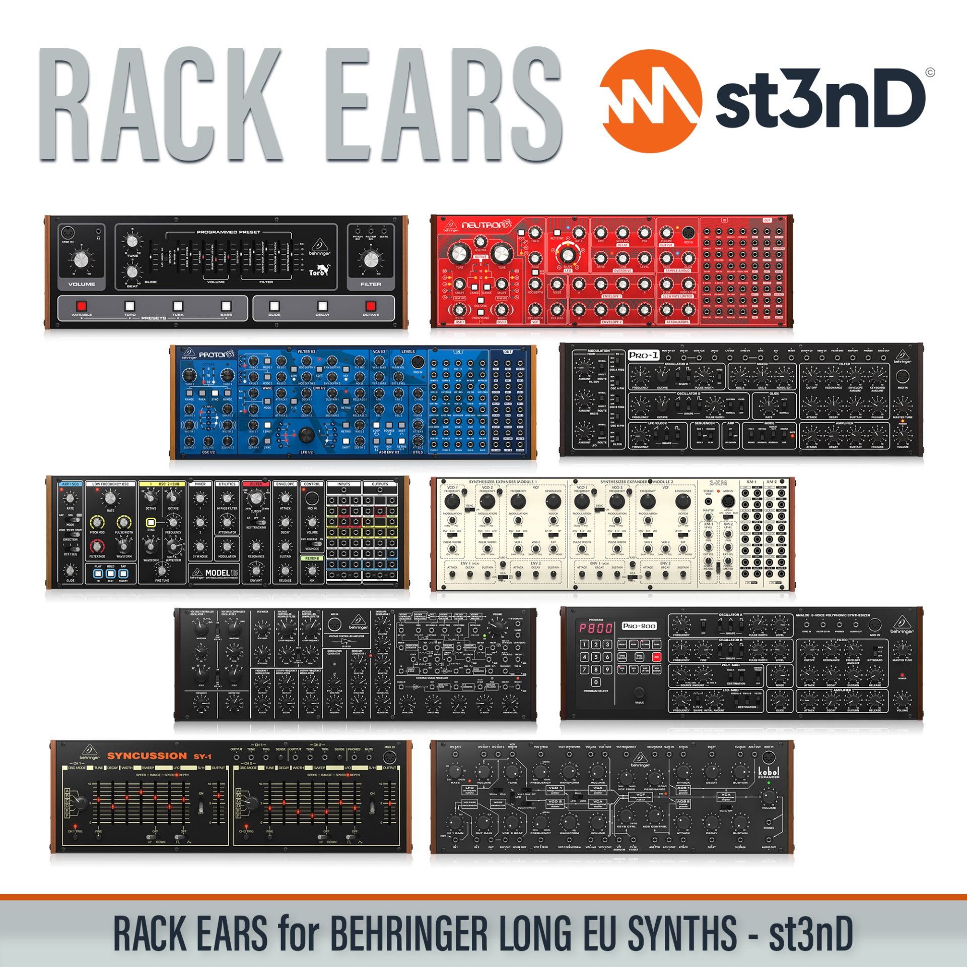 3D printed rack ears Behringer Rack Ears controller custom fit rack brackets custom rack ears portable RACK EARS rack mount brackets st3nD stable strong studio accessory studio gear accessories studio rack mount ears sturdy synth rack ears Behringer Neutron Behringer Pro-1 Behringer K-2 Behringer Proton Behringer Toro Behringer Syncussion SY-1 Behringer Model 15 Behringer Pro 800 Behringer Kobol Expander Behringer 2-XM