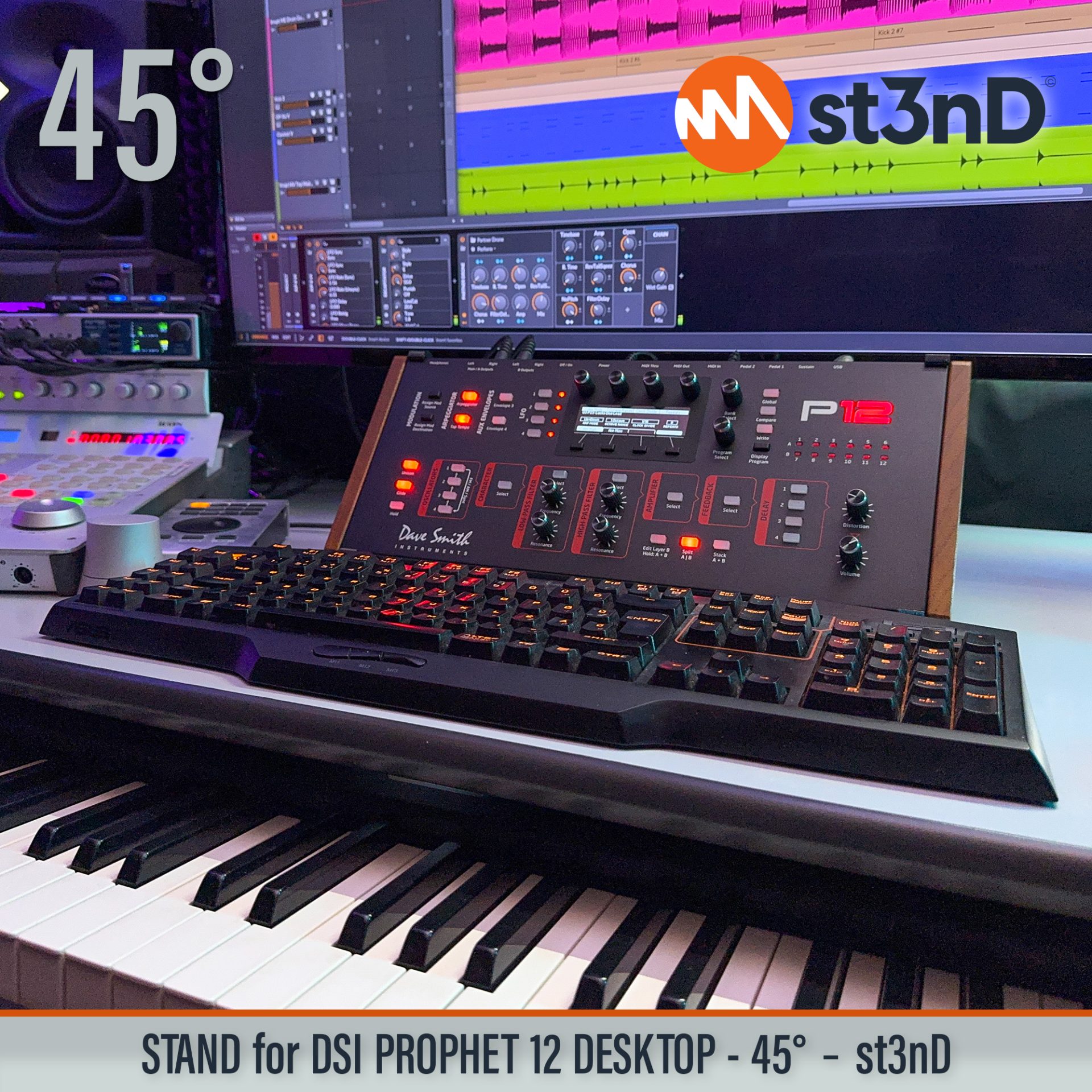 DAVE SMITH INSTRUMENTS desktop synth DSI PROPHET 12 DESKTOP home studio music portable PROPHET 12 SEQUENTIAL Prophet st3nD stable stand strong sturdy tilted