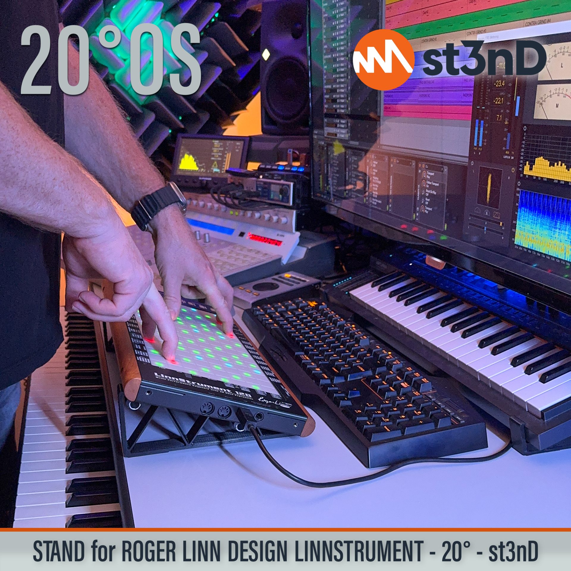 controller home studio instrument accessory LINNSTRUMENT LINNSTRUMENT 128 midi controller portable ROGER LINN DESIGN ROGER LINN DESIGN LINNSTRUMENT ROGER LINN DESIGN LINNSTRUMENT 128 st3nD stable stand strong studio accessory sturdy synth synth accessory tilted