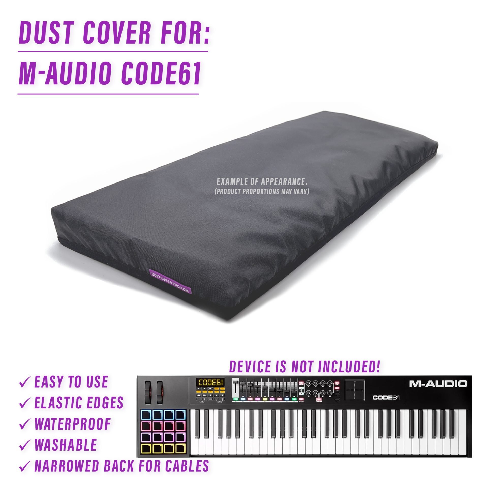 dust cover dustcover dustcoverpro elastic synth synth protection water resistant waterproof m-audio code61 code 61