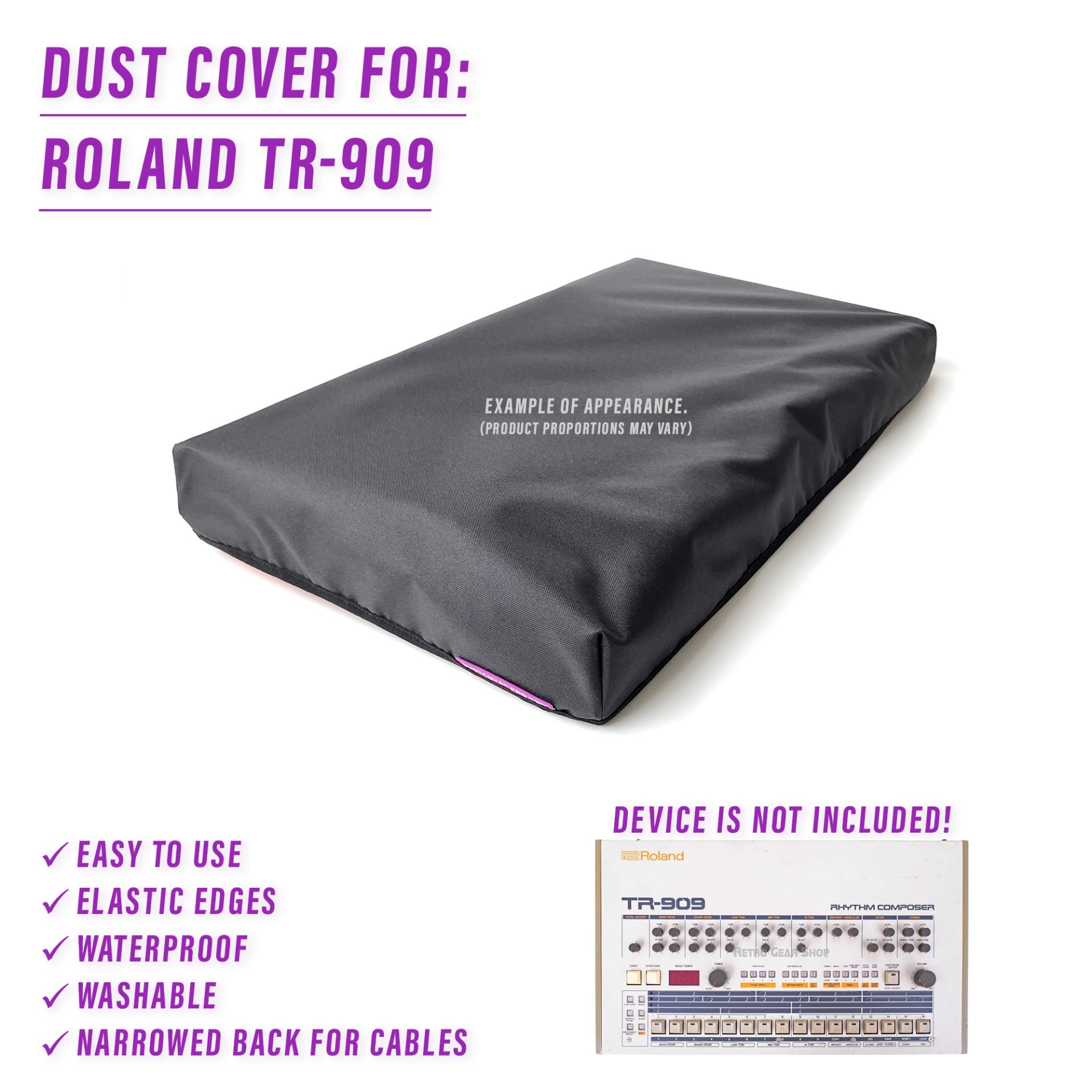 dust cover dustcover dustcoverpro elastic roland synth synth protection water resistant waterproof Roland TR-909 Roland TR-909