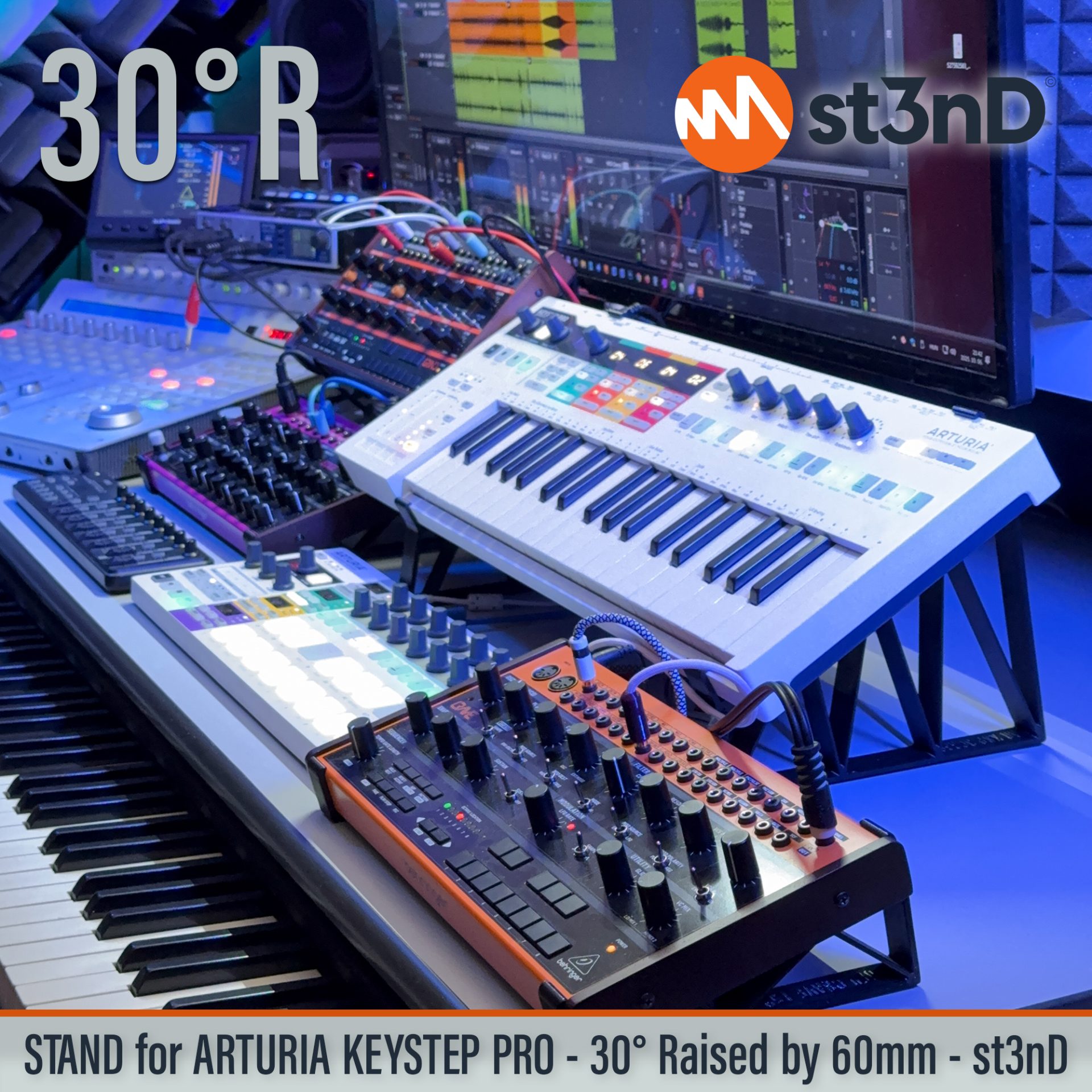 arturia ARTURIA Keystep Pro daw daw controller eurorack controller eurorack sequencer Keystep Pro midi controller polyphonic sequencing controller polyphonic sequencing keyboard portable semi modular keys sequencer st3nD stable stand strong sturdy synth accessory tilted