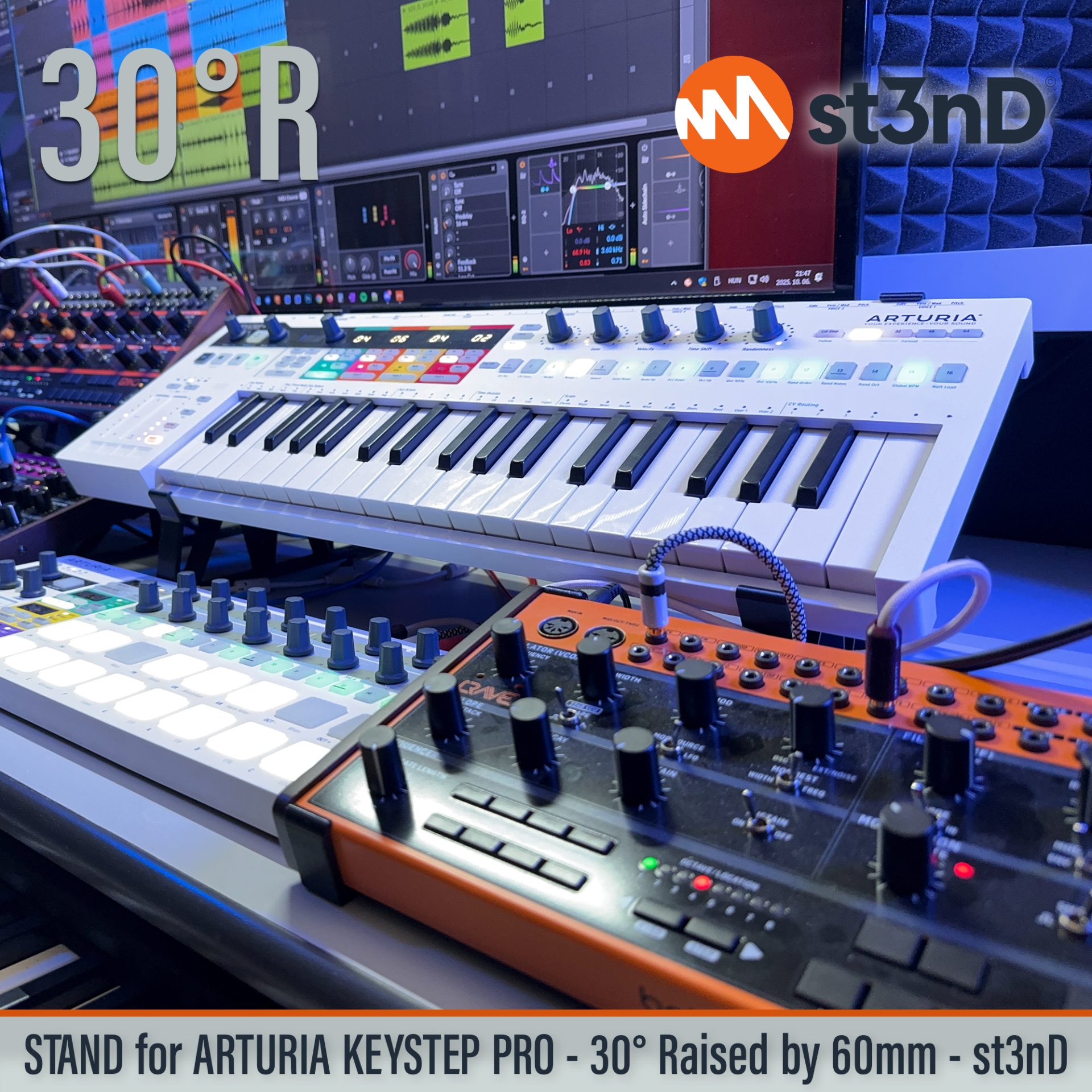 arturia ARTURIA Keystep Pro daw daw controller eurorack controller eurorack sequencer Keystep Pro midi controller polyphonic sequencing controller polyphonic sequencing keyboard portable semi modular keys sequencer st3nD stable stand strong sturdy synth accessory tilted