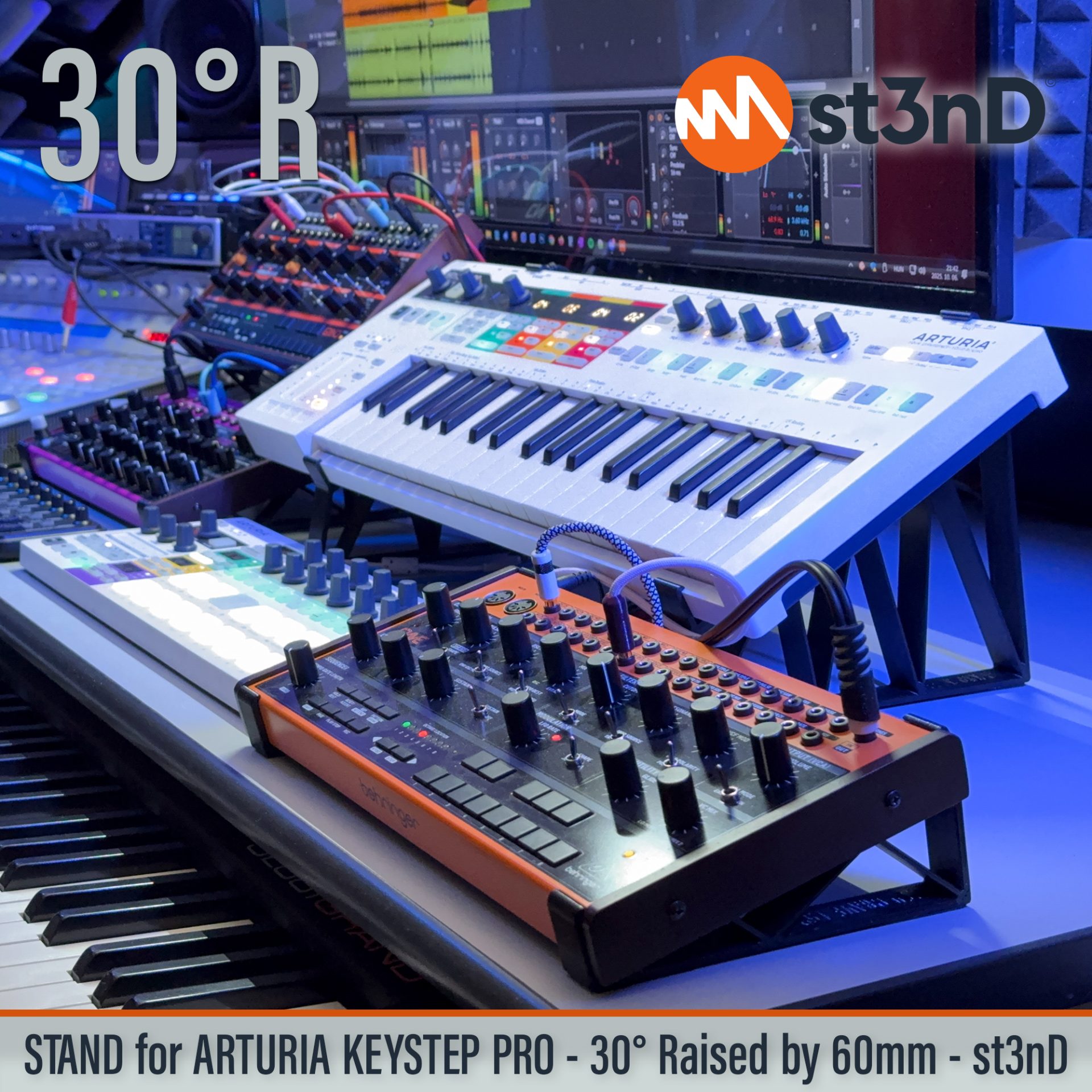 arturia ARTURIA Keystep Pro daw daw controller eurorack controller eurorack sequencer Keystep Pro midi controller polyphonic sequencing controller polyphonic sequencing keyboard portable semi modular keys sequencer st3nD stable stand strong sturdy synth accessory tilted