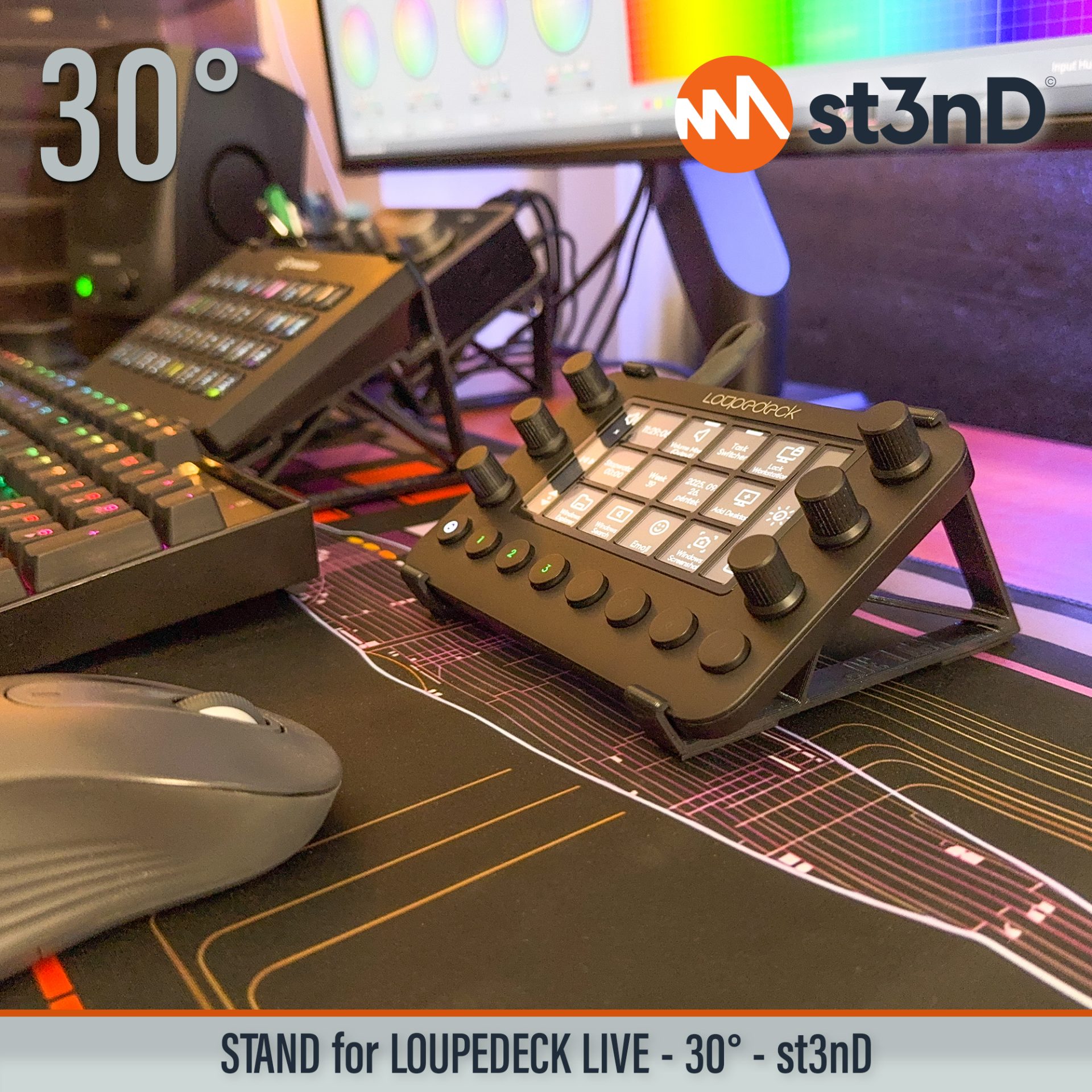 Loupedeck Live multi-purpose interface photoshop portable powerful interface st3nD stable stand strong sturdy tilted ultimate console for content creators ultimate console for streamers video editing Loupedeck
