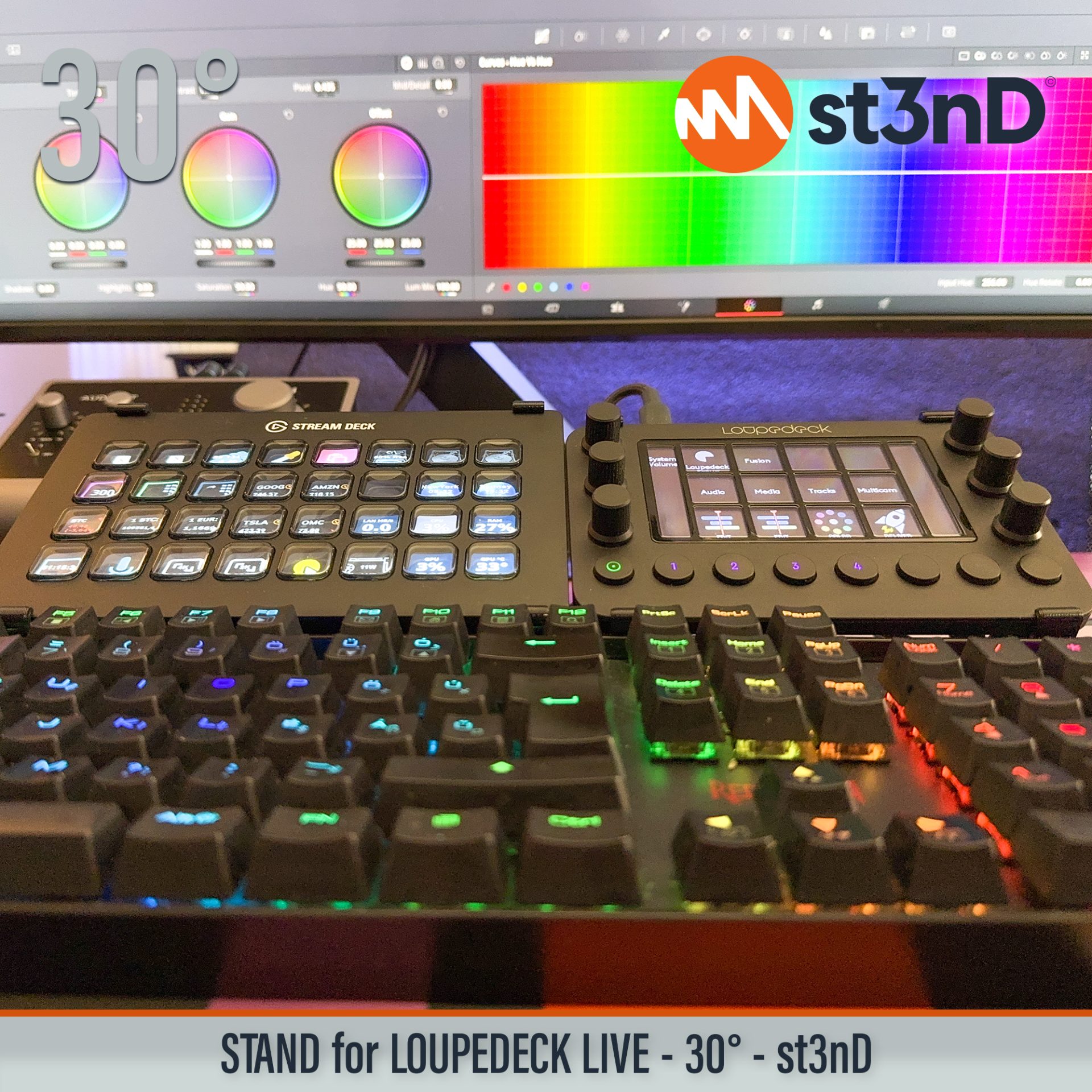 Loupedeck Live multi-purpose interface photoshop portable powerful interface st3nD stable stand strong sturdy tilted ultimate console for content creators ultimate console for streamers video editing Loupedeck