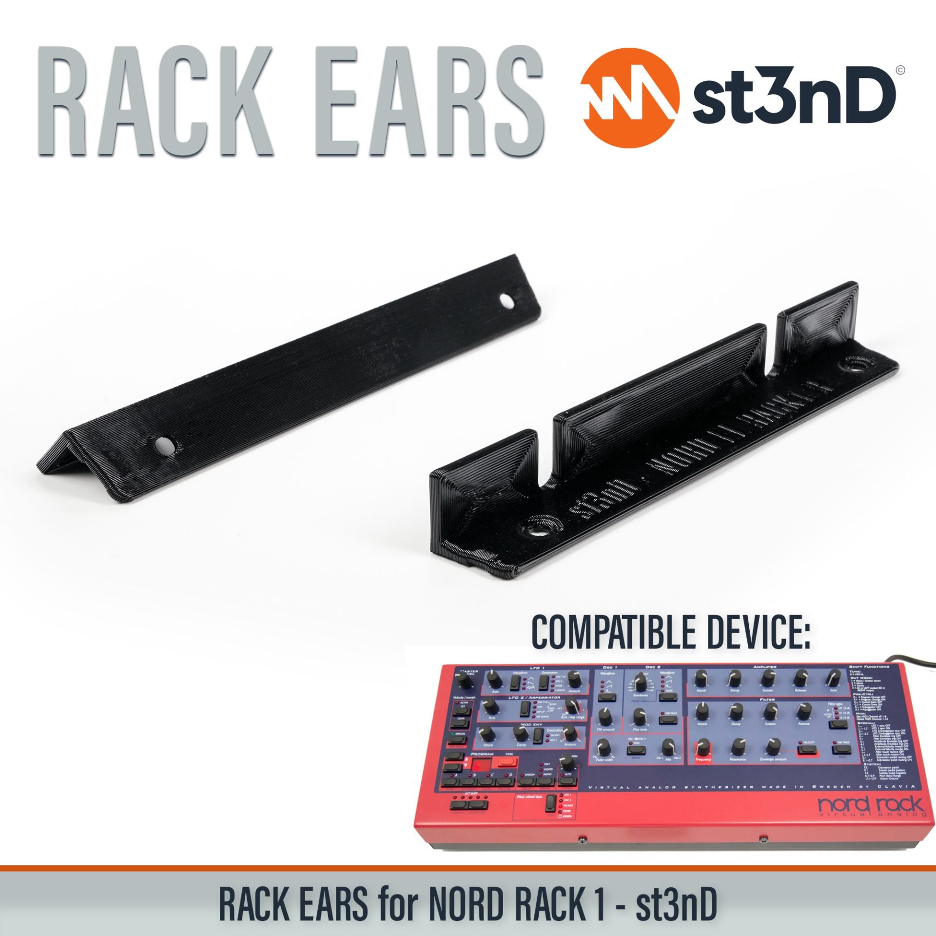 3D printed rack ears clavia CLAVIA NORD RACK 1 custom fit rack brackets custom rack ears NORD RACK RACK EARS rack mount brackets st3nD stable strong studio accessory studio gear accessories studio rack mount ears sturdy synth rack ears