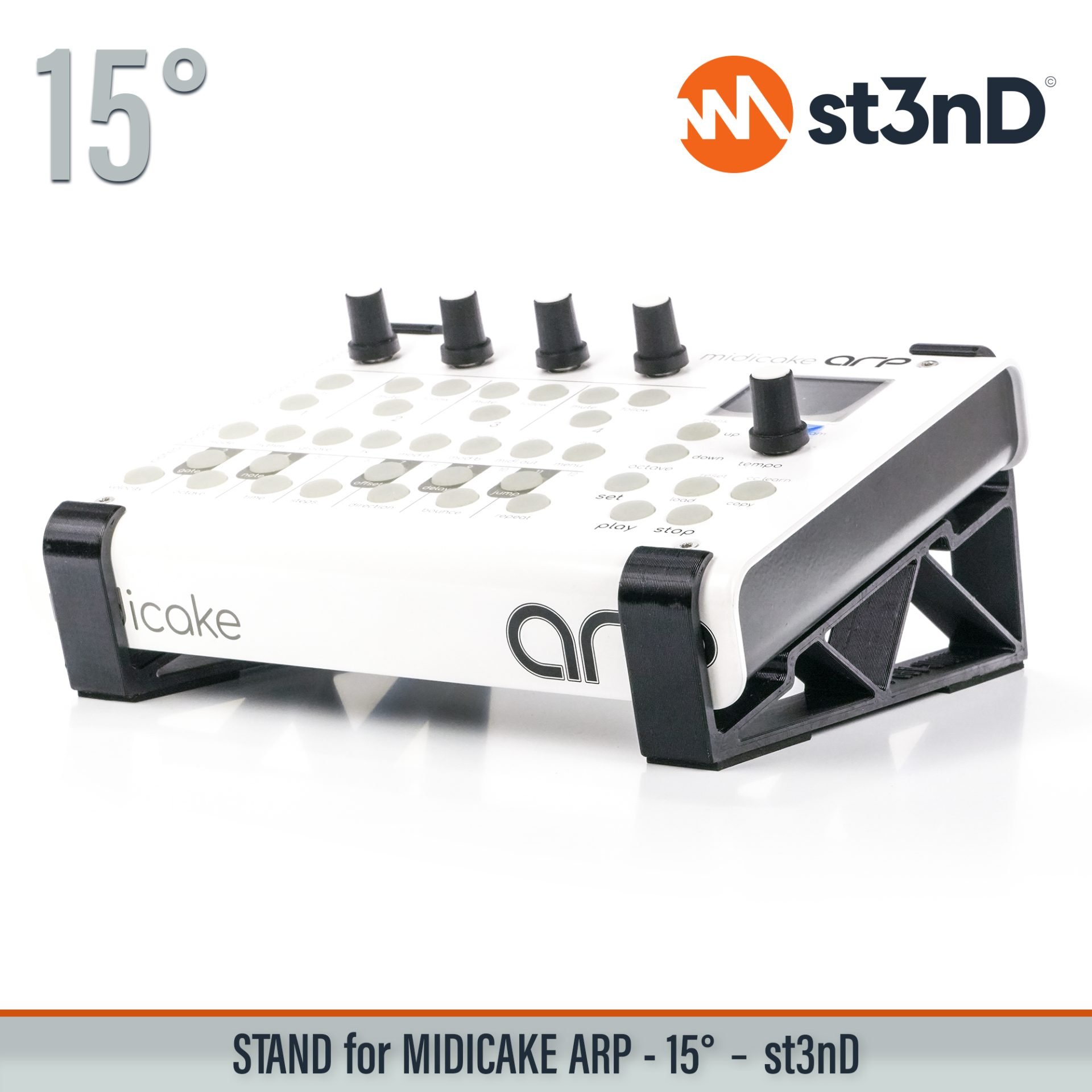 portable st3nD stable stand strong sturdy tilted MIDI arpeggiator and sequencer MIDICAKE ARP MIDICAKE MIDI sequencer