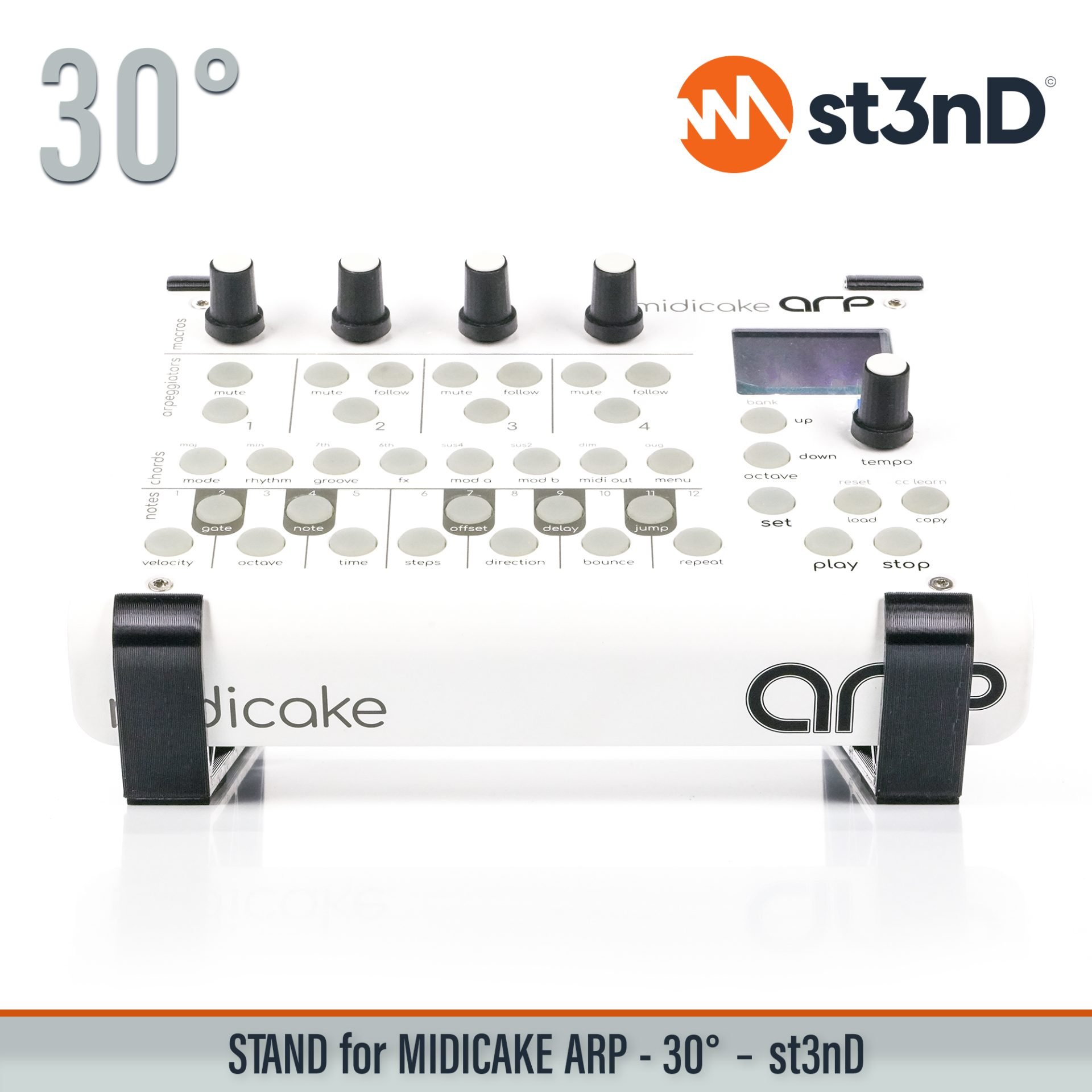 MIDI arpeggiator and sequencer midi sequencer MIDICAKE MIDICAKE ARP portable st3nD stable stand strong sturdy tilted
