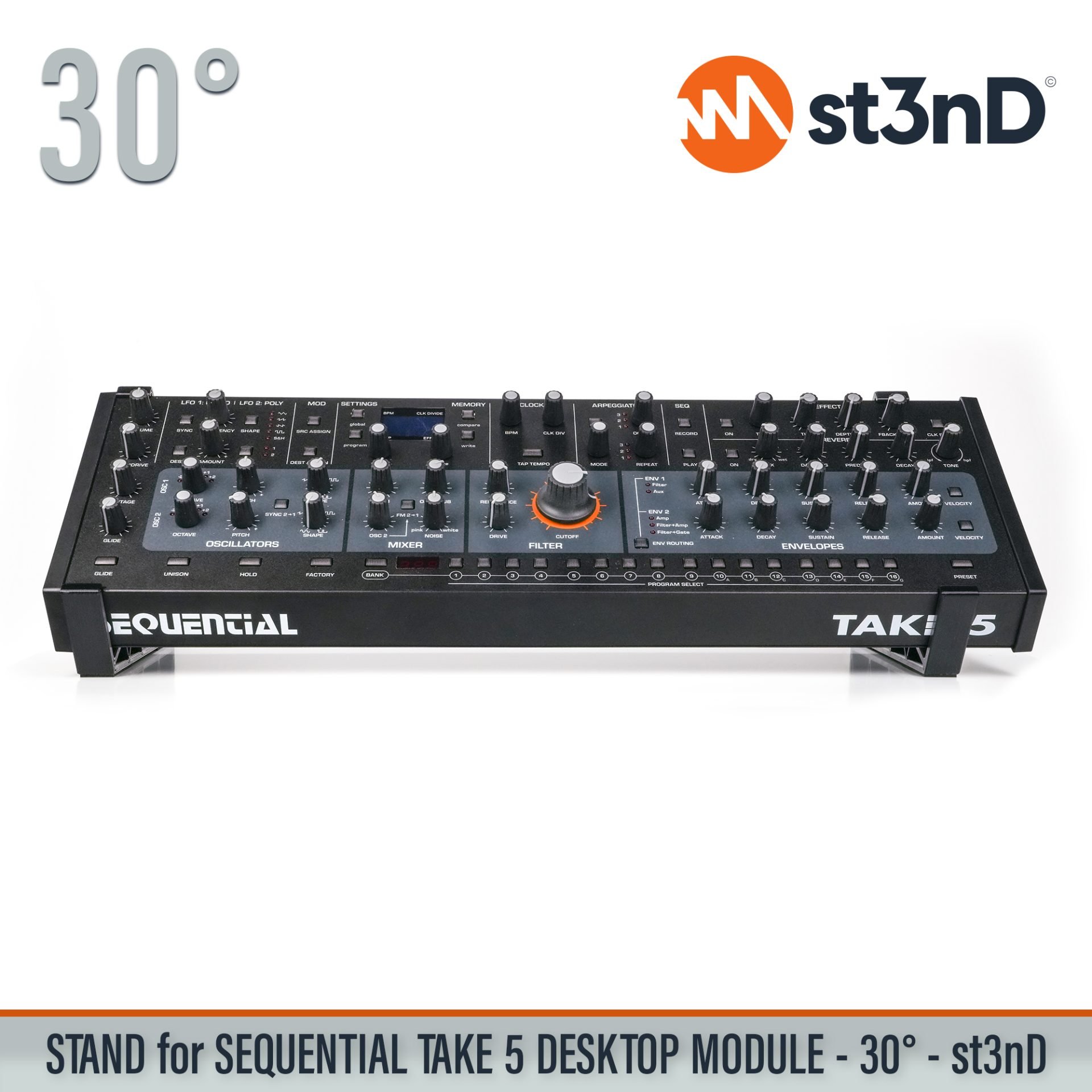 DAVE SMITH INSTRUMENTS desktop synth home studio music portable SEQUENTIAL SEQUENTIAL TAKE 5 DESKTOP MODULE st3nD stable stand strong sturdy TAKE 5 DESKTOP MODULE tilted