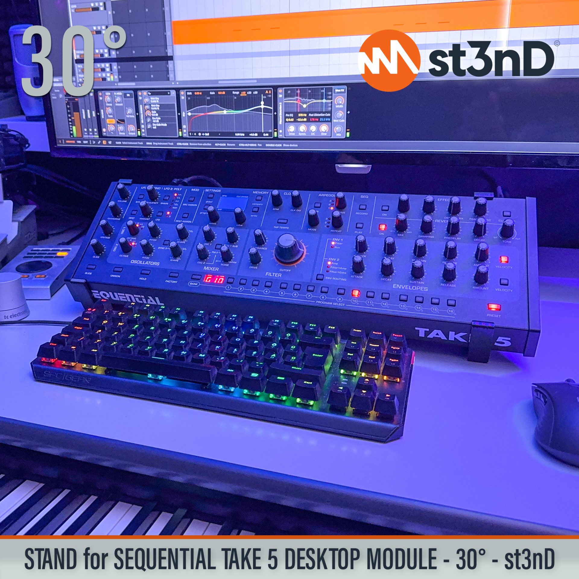 DAVE SMITH INSTRUMENTS desktop synth home studio music portable SEQUENTIAL SEQUENTIAL TAKE 5 DESKTOP MODULE st3nD stable stand strong sturdy TAKE 5 DESKTOP MODULE tilted