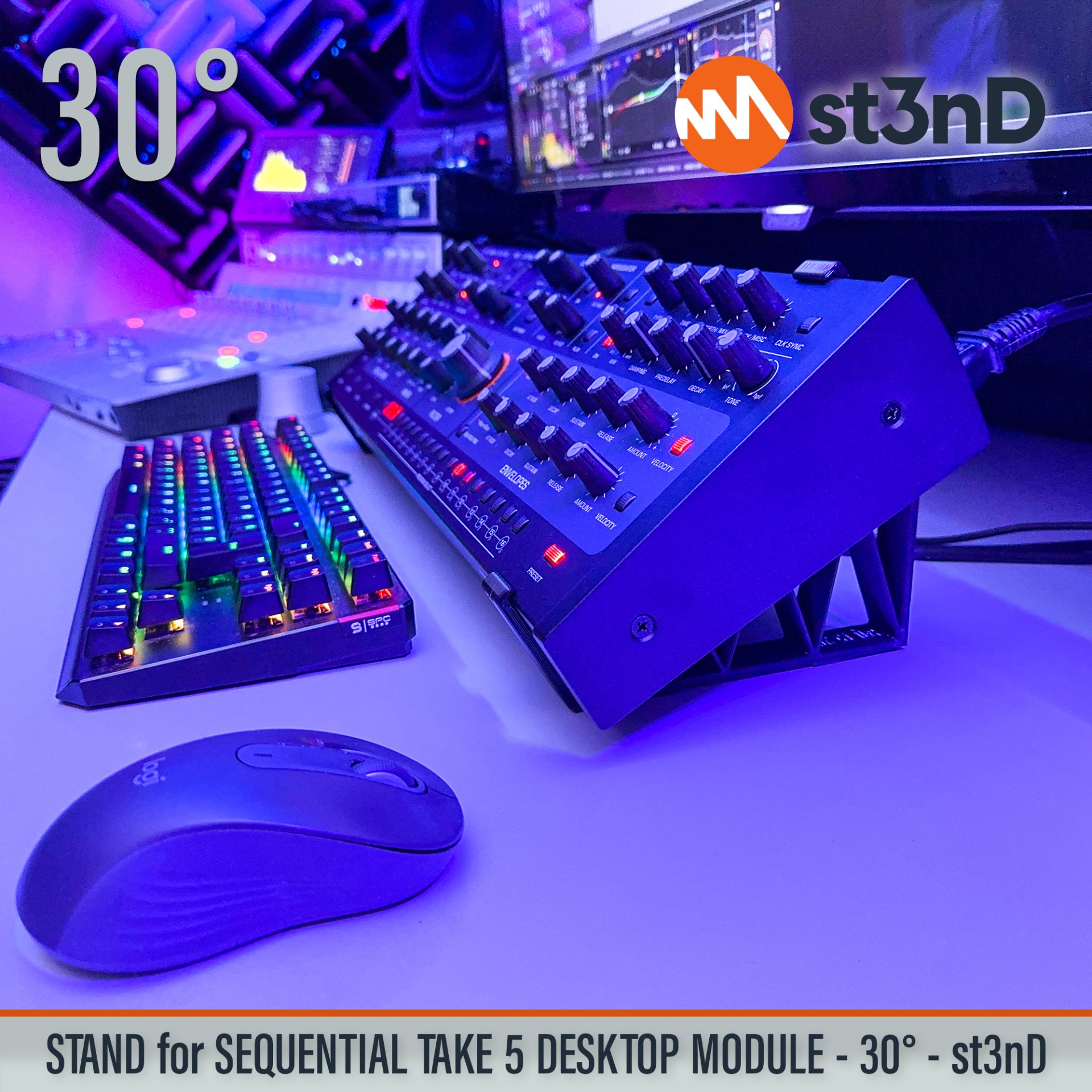 DAVE SMITH INSTRUMENTS desktop synth home studio music portable SEQUENTIAL SEQUENTIAL TAKE 5 DESKTOP MODULE st3nD stable stand strong sturdy TAKE 5 DESKTOP MODULE tilted