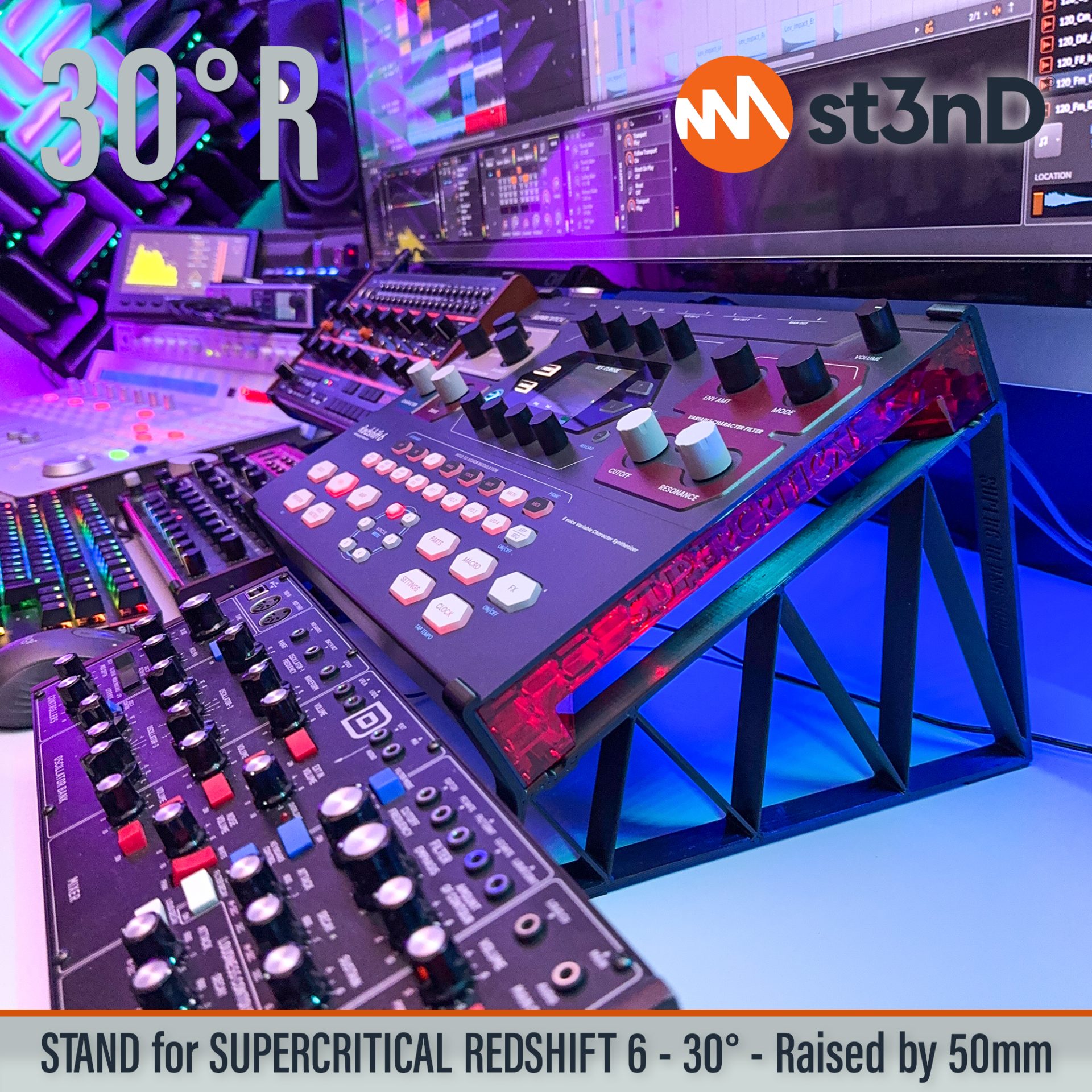 analog synth portable REDSHIFT 6 analog synth st3nD stable stand strong sturdy SUPERCRITICAL SUPERCRITICAL REDSHIFT 6 analog synth tilted