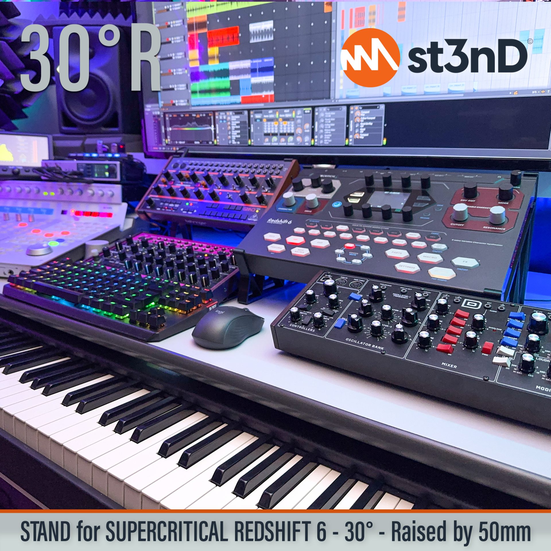 analog synth portable REDSHIFT 6 analog synth st3nD stable stand strong sturdy SUPERCRITICAL SUPERCRITICAL REDSHIFT 6 analog synth tilted