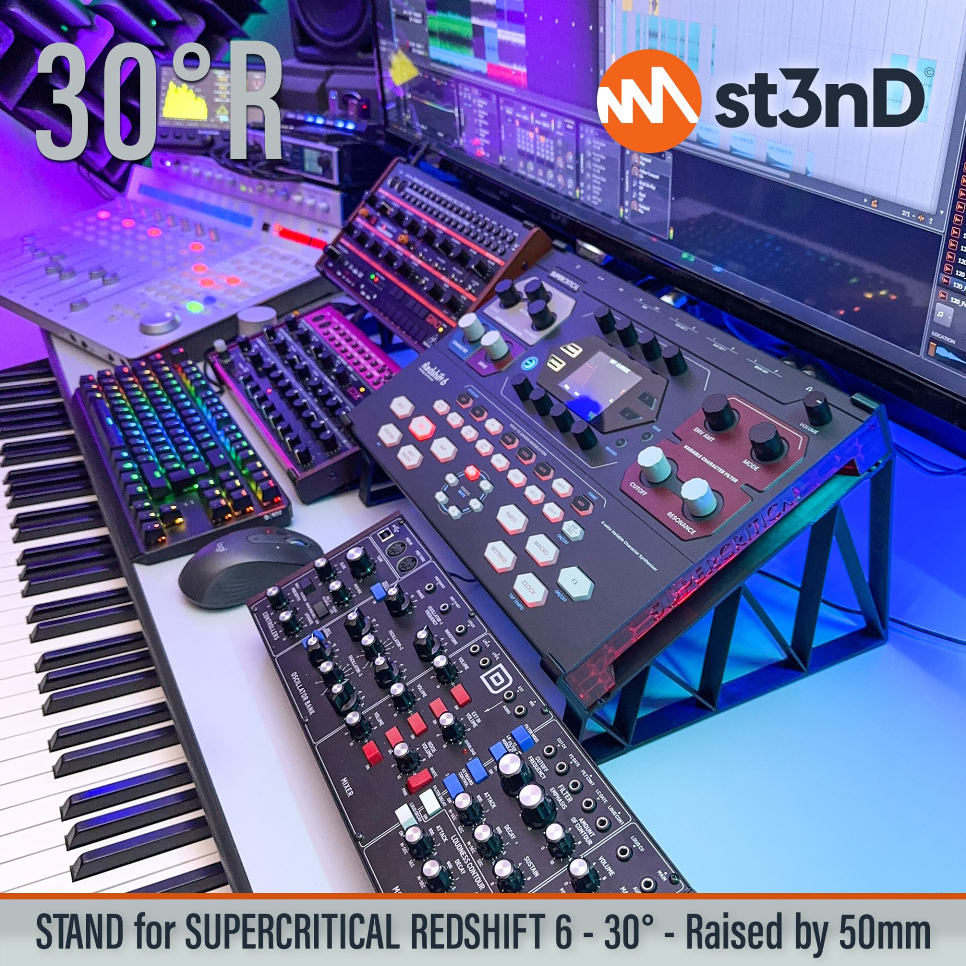analog synth portable REDSHIFT 6 analog synth st3nD stable stand strong sturdy SUPERCRITICAL SUPERCRITICAL REDSHIFT 6 analog synth tilted