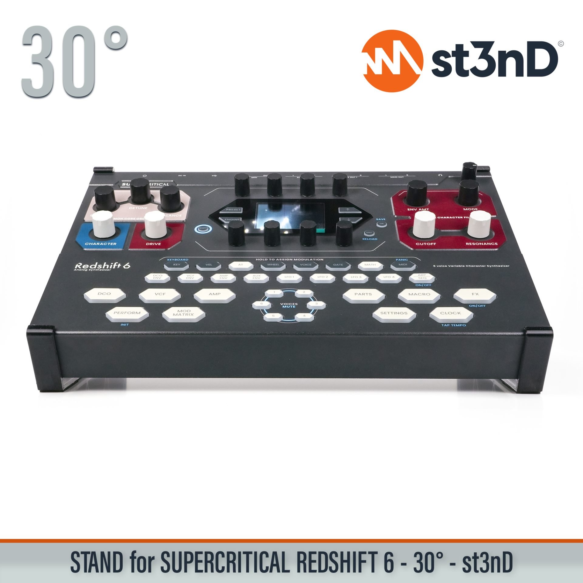 analog synth portable REDSHIFT 6 analog synth st3nD stable stand strong sturdy SUPERCRITICAL SUPERCRITICAL REDSHIFT 6 analog synth tilted