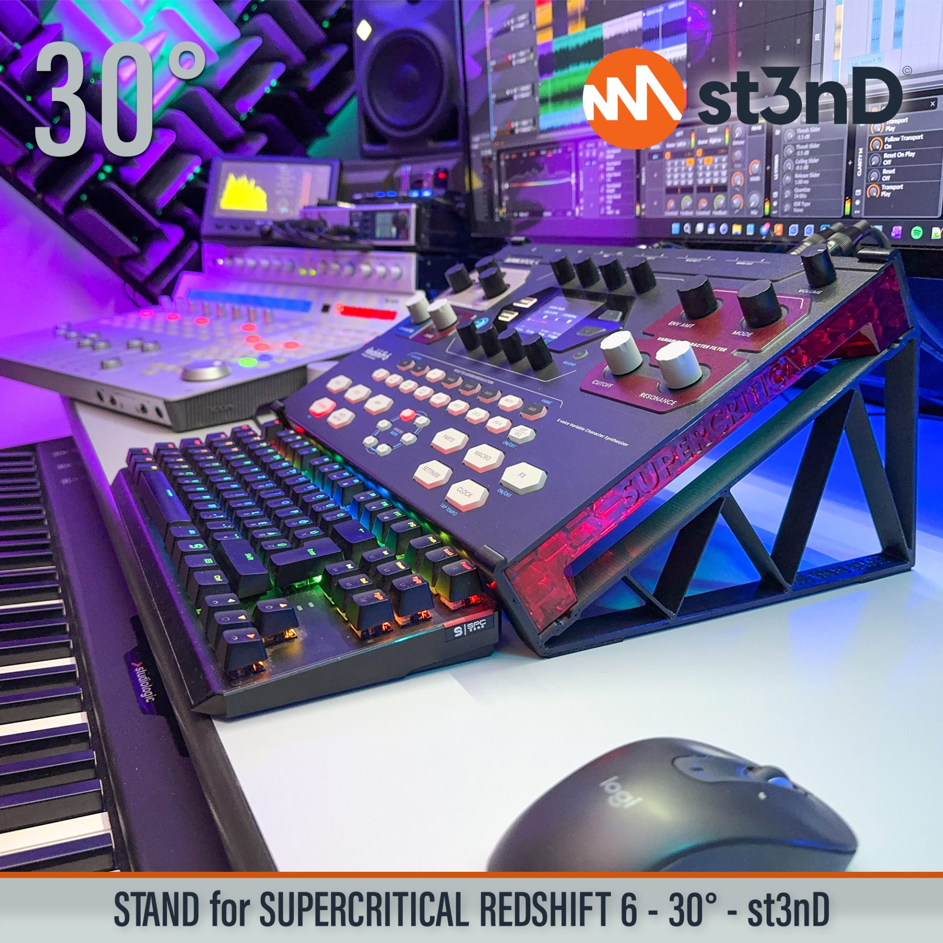 analog synth portable REDSHIFT 6 analog synth st3nD stable stand strong sturdy SUPERCRITICAL SUPERCRITICAL REDSHIFT 6 analog synth tilted