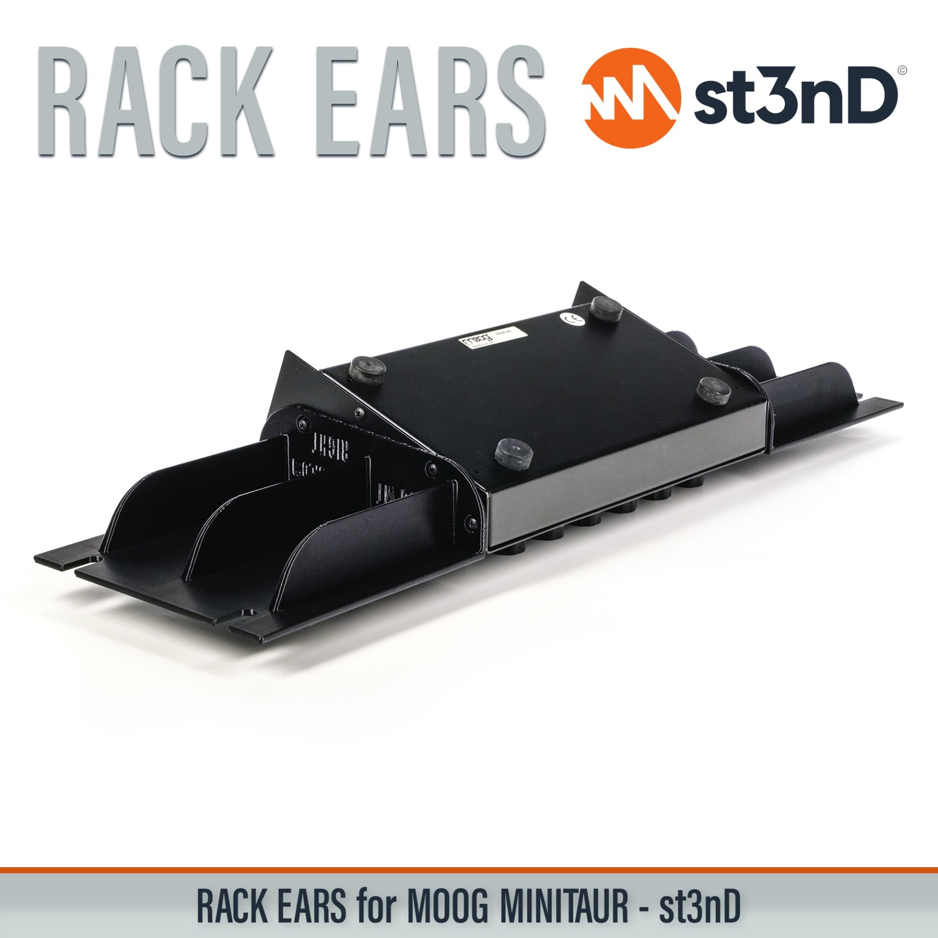 3D printed rack ears, controller, custom fit rack brackets, custom rack ears, Moog synths, portable, rack ears, rack mount brackets, st3nD, stable, strong, studio accessory, studio gear accessories, studio rack mount ears, sturdy, synth rack ears, MOOG Minitaur, Moog Bass Synth
