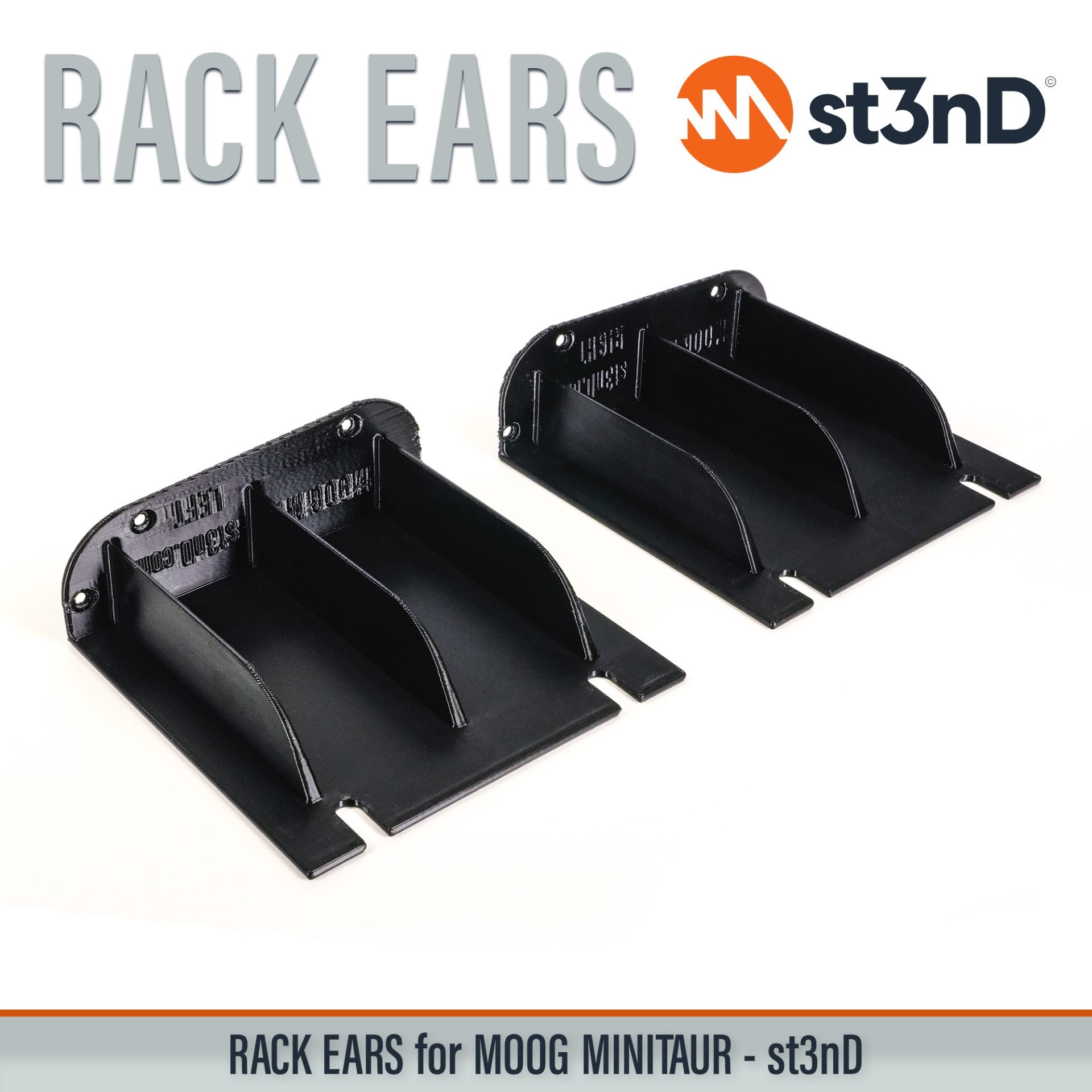 3D printed rack ears, controller, custom fit rack brackets, custom rack ears, Moog synths, portable, rack ears, rack mount brackets, st3nD, stable, strong, studio accessory, studio gear accessories, studio rack mount ears, sturdy, synth rack ears, MOOG Minitaur, Moog Bass Synth