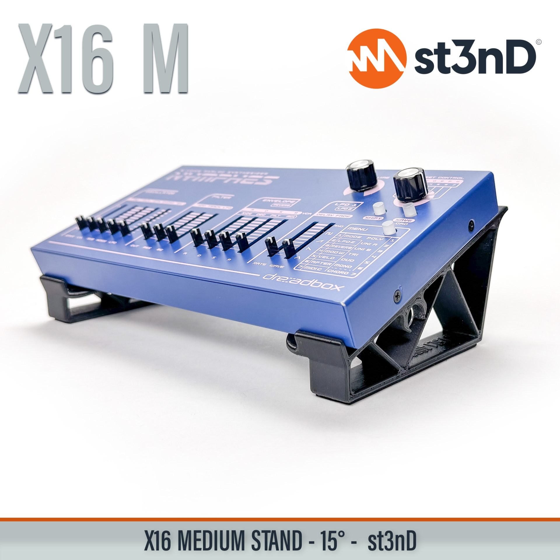 adjustable audio interface stand, universal audio interface stand, desktop audio interface stand, studio interface stand, tilted audio interface stand