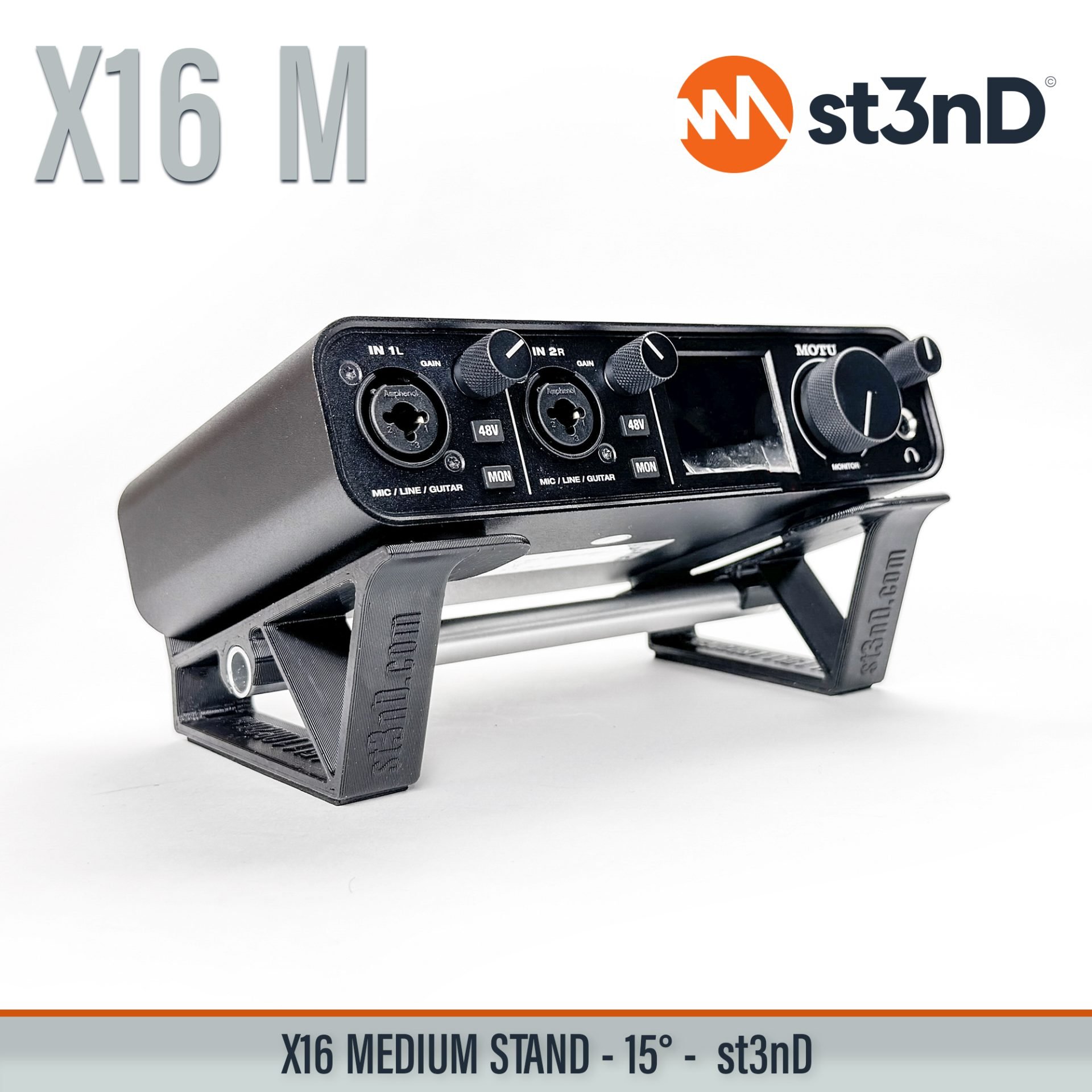 adjustable audio interface stand, universal audio interface stand, desktop audio interface stand, studio interface stand, tilted audio interface stand