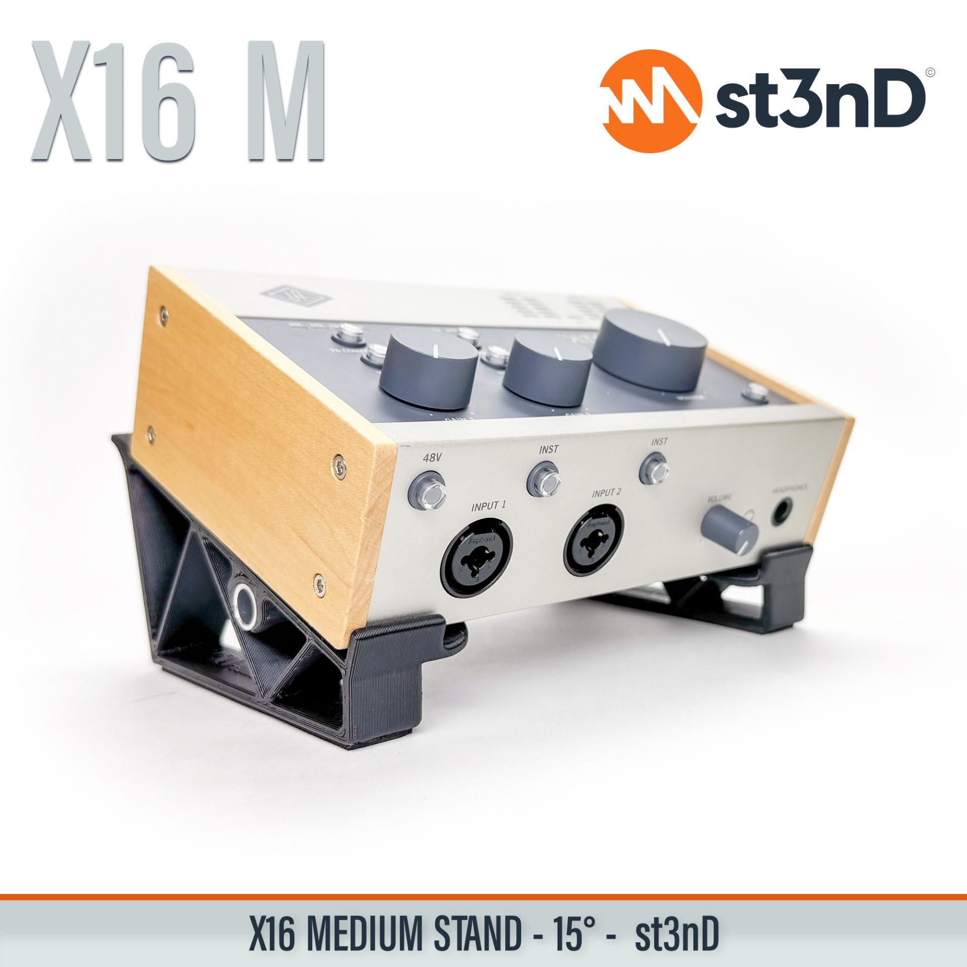 adjustable audio interface stand, universal audio interface stand, desktop audio interface stand, studio interface stand, tilted audio interface stand