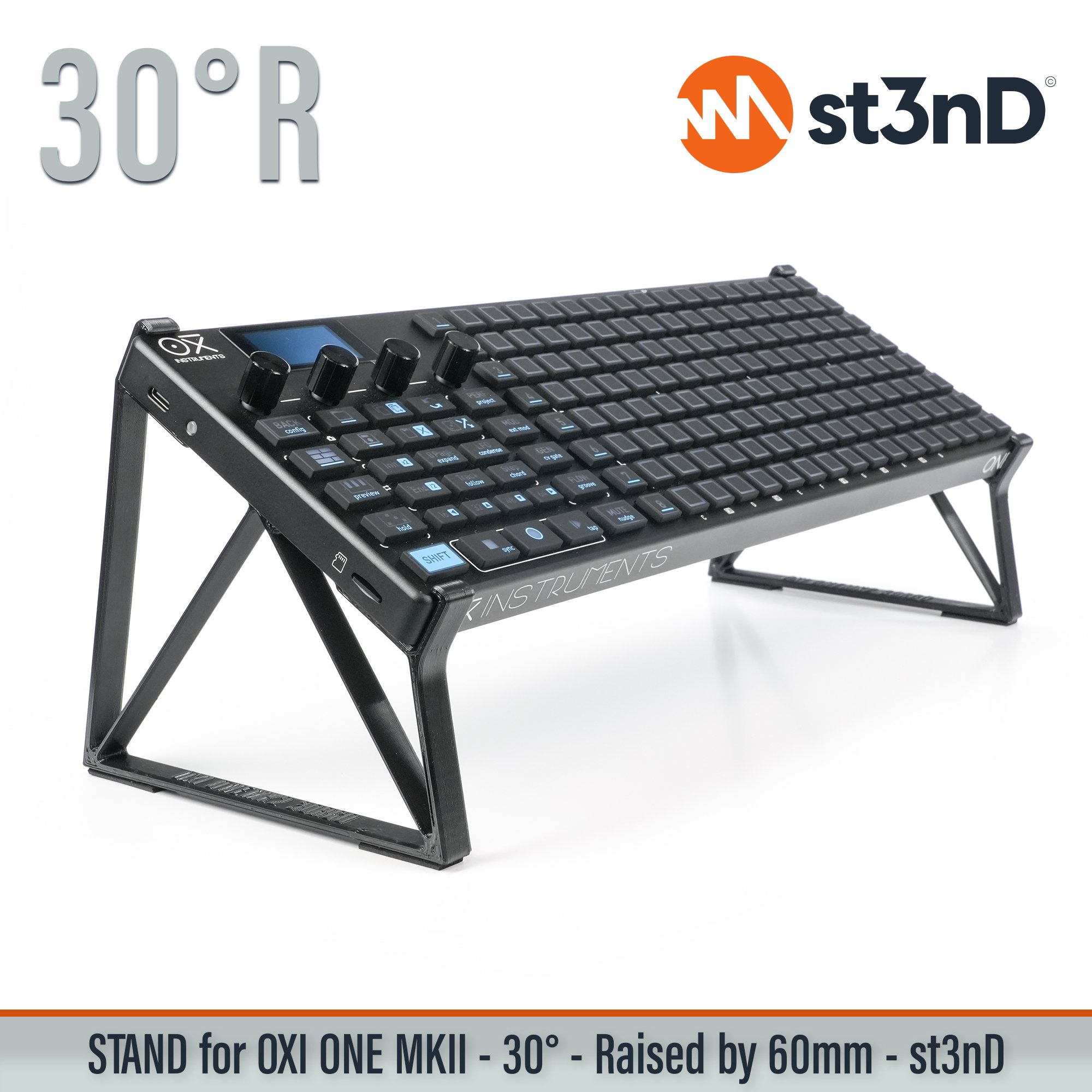 ONE MKII oxi instruments oxi instruments one OXI ONE MKII Performance Step Sequencer portable st3nD stable stand strong sturdy tilted