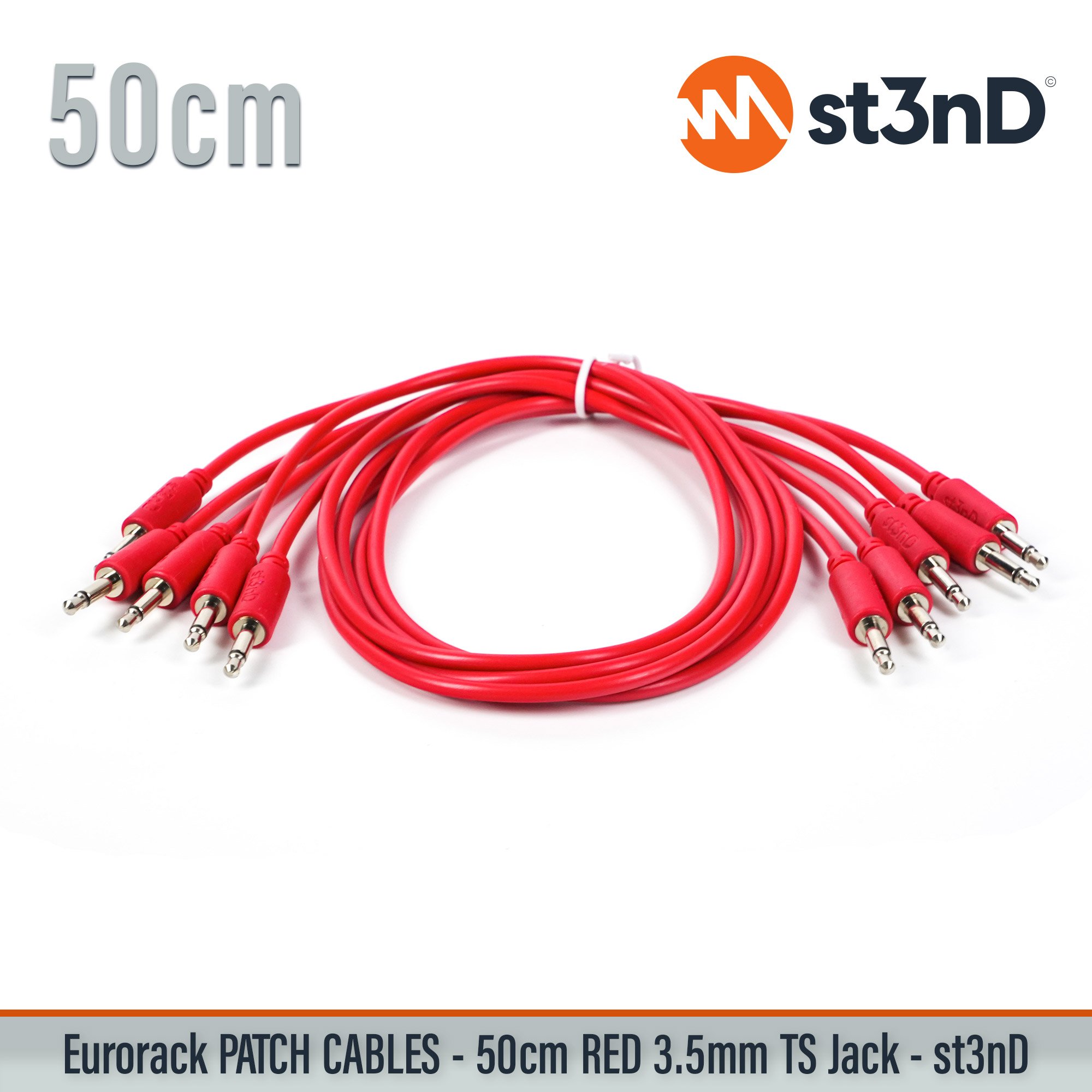 st3nD 5 pcs Modular Eurorack Patch Cable, RED 50cm, 3.5mm Mono, TS Jack, product photo 4 (synth accessory)
