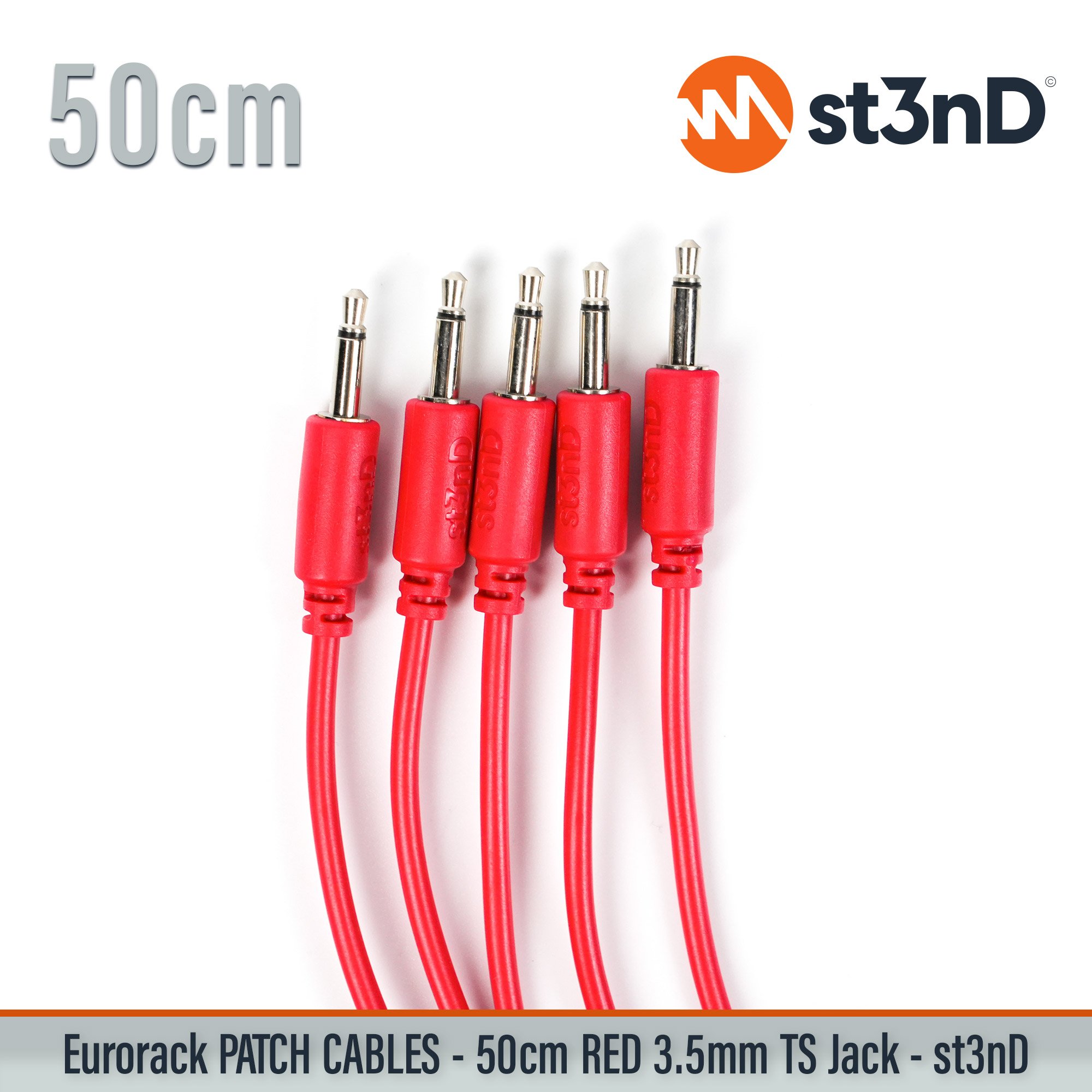 st3nD 5 pcs Modular Eurorack Patch Cable, RED 50cm, 3.5mm Mono, TS Jack, product photo 3 (synth accessory)