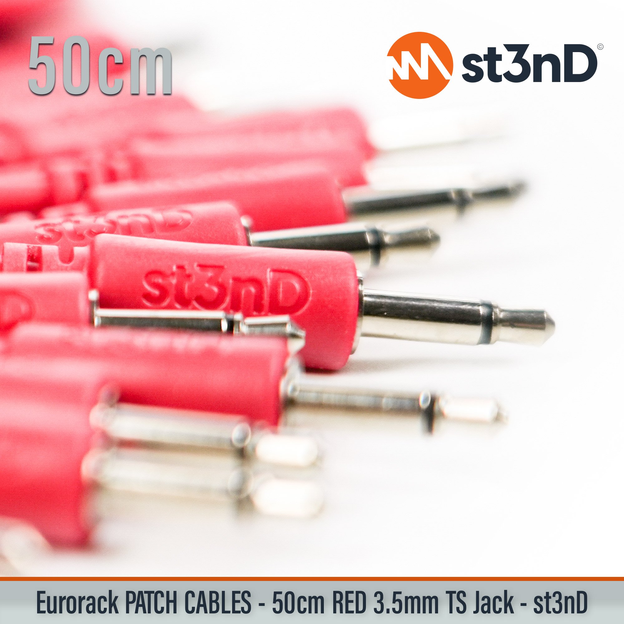 st3nD 5 pcs Modular Eurorack Patch Cable, RED 50cm, 3.5mm Mono, TS Jack, product photo 6 (synth accessory)