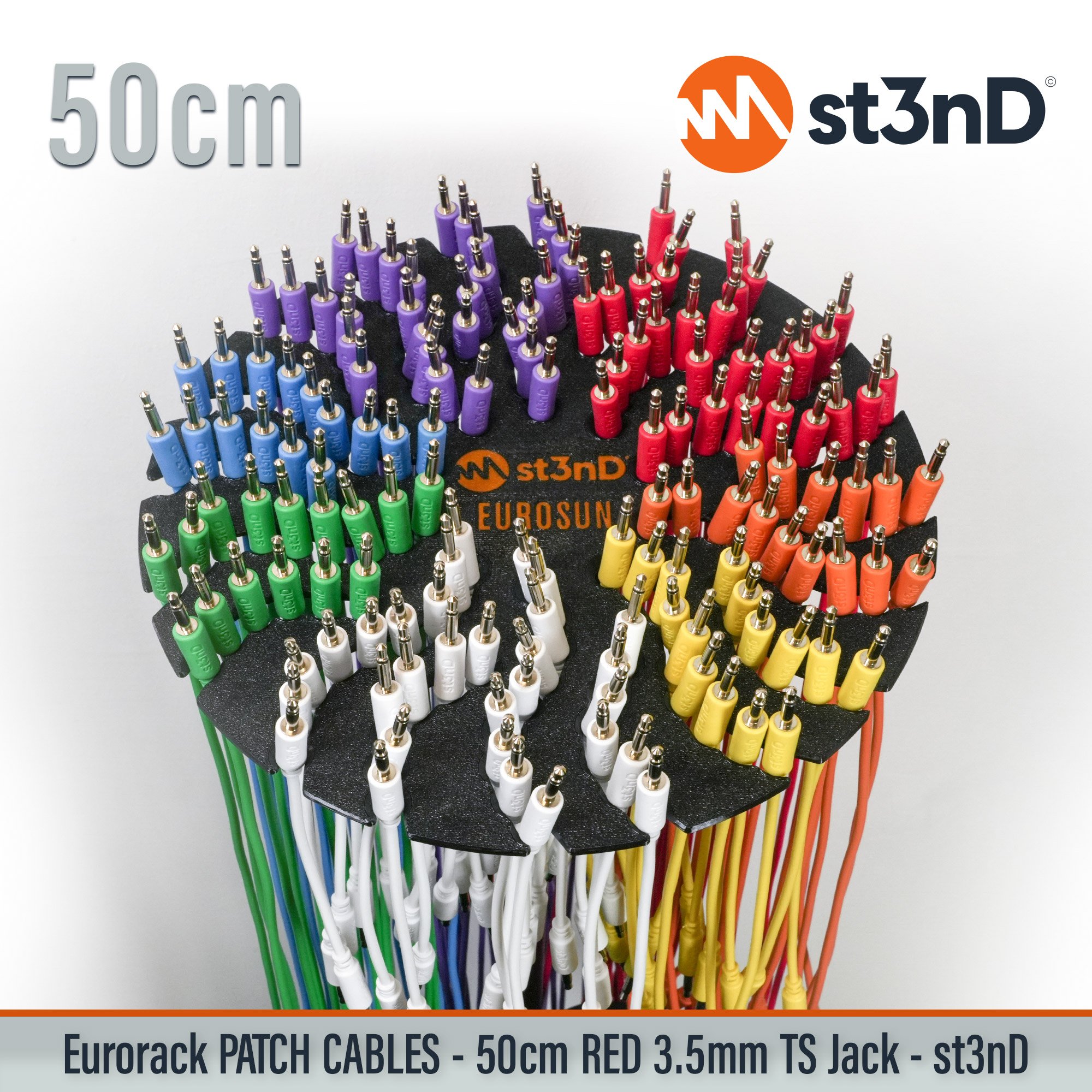 st3nD 5 pcs Modular Eurorack Patch Cable, RED 50cm, 3.5mm Mono, TS Jack, product photo 8 (synth accessory)