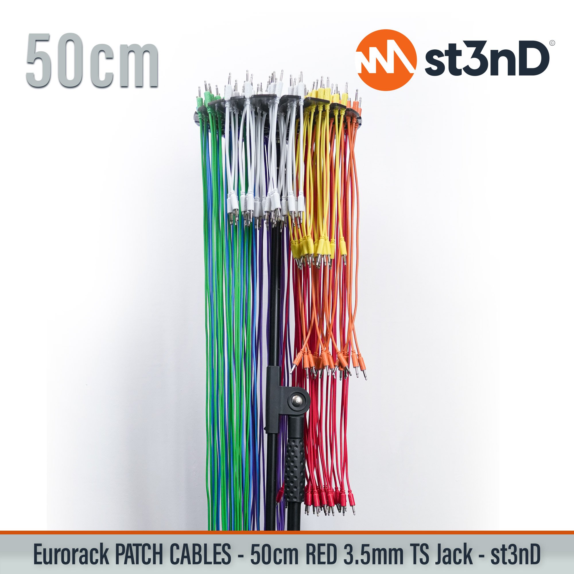 st3nD 5 pcs Modular Eurorack Patch Cable, RED 50cm, 3.5mm Mono, TS Jack, product photo 7 (synth accessory)