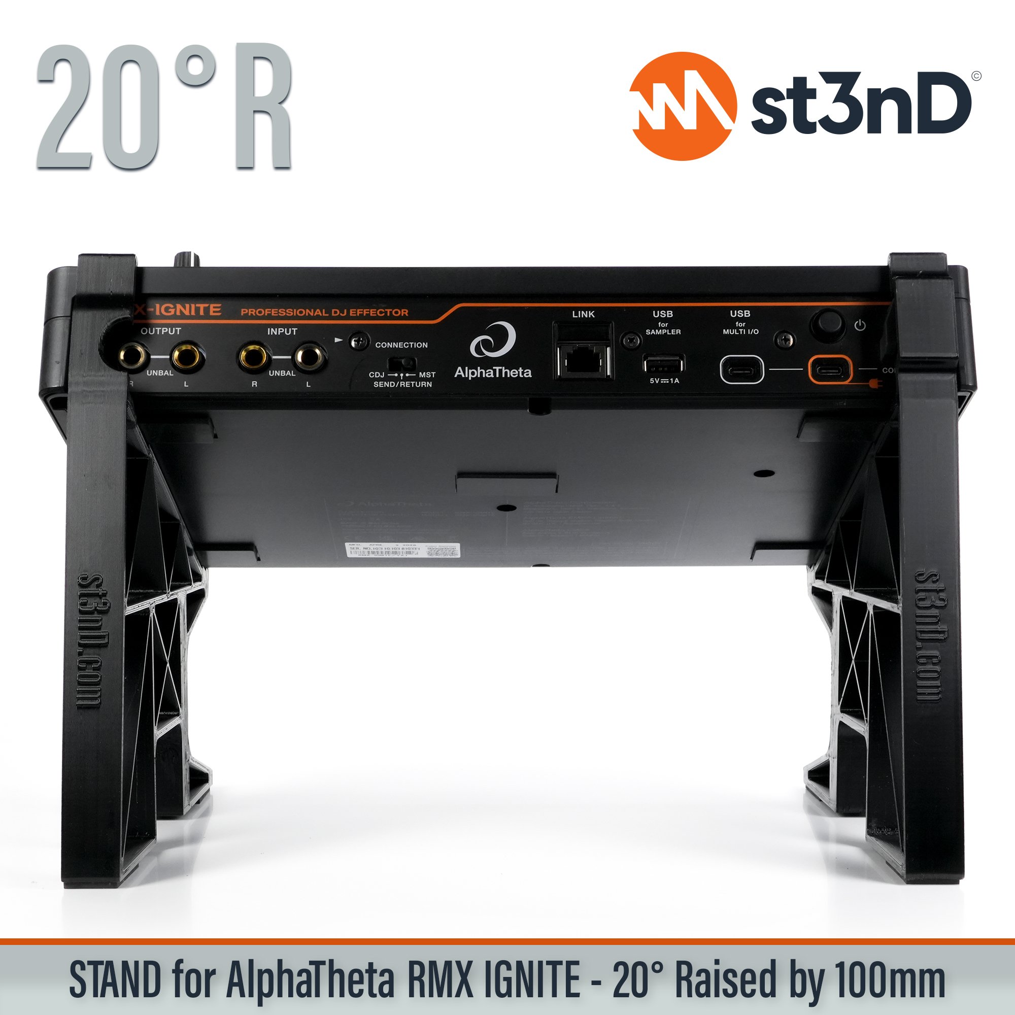AlphaTheta, alphatheta rmx, dj device, dj effector, dj equipment, ignite, Pioneer DJ, pioneer dj rmx, pioneer ignite, portable, RMX-Ignite, st3nD, stable, stand, strong, sturdy, tilted, raised, elevated, djriser, dj raiser