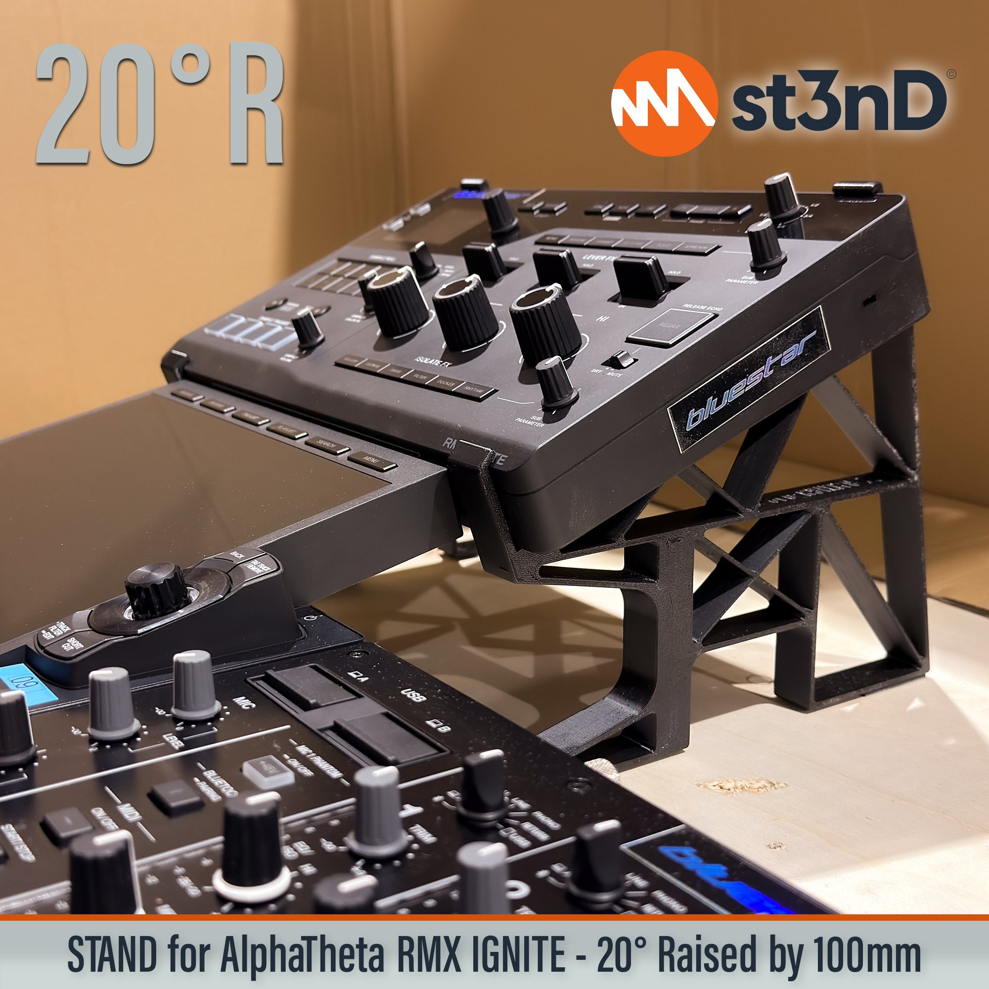 AlphaTheta, alphatheta rmx, dj device, dj effector, dj equipment, ignite, Pioneer DJ, pioneer dj rmx, pioneer ignite, portable, RMX-Ignite, st3nD, stable, stand, strong, sturdy, tilted, raised, elevated, djriser, dj raiser