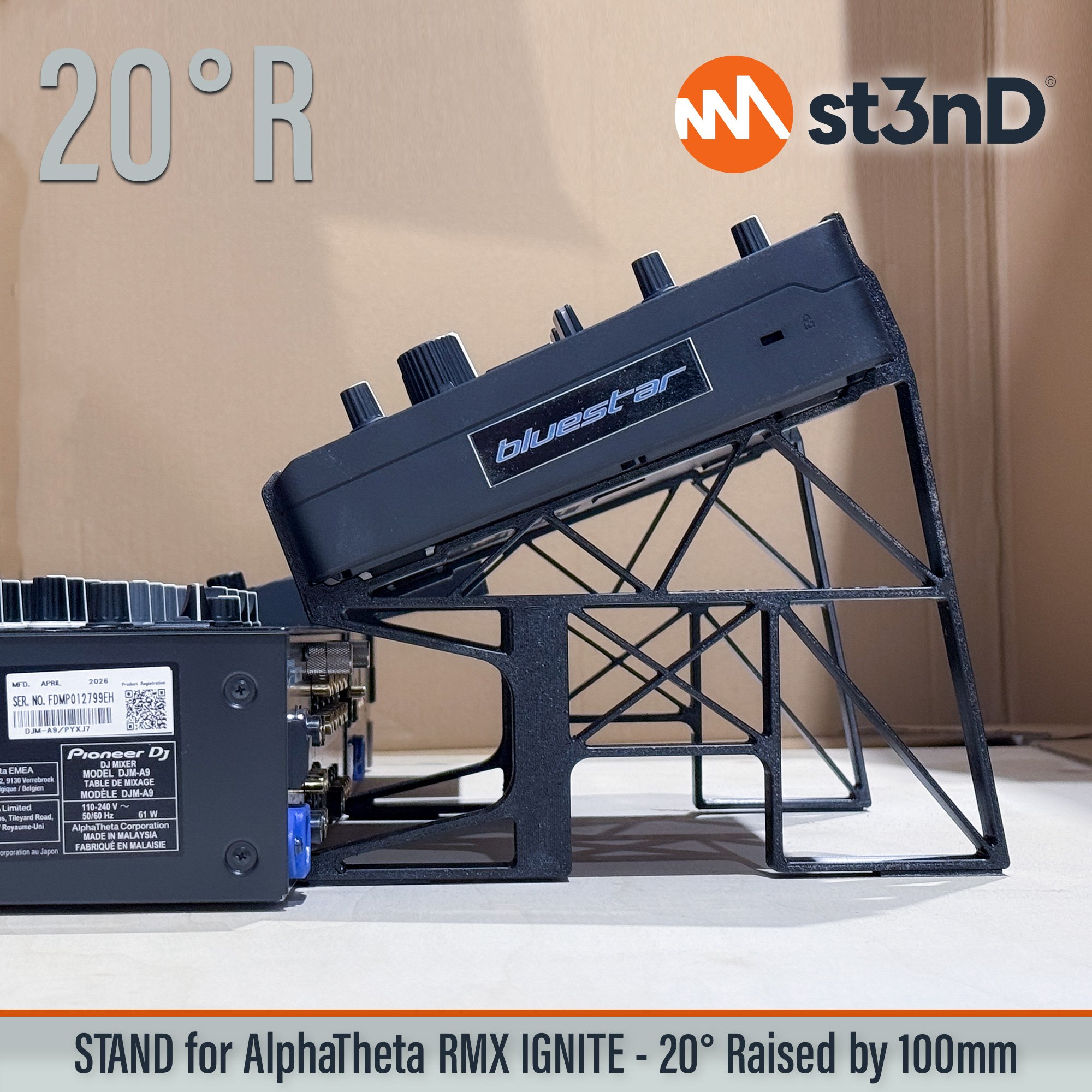 AlphaTheta, alphatheta rmx, dj device, dj effector, dj equipment, ignite, Pioneer DJ, pioneer dj rmx, pioneer ignite, portable, RMX-Ignite, st3nD, stable, stand, strong, sturdy, tilted, raised, elevated, djriser, dj raiser