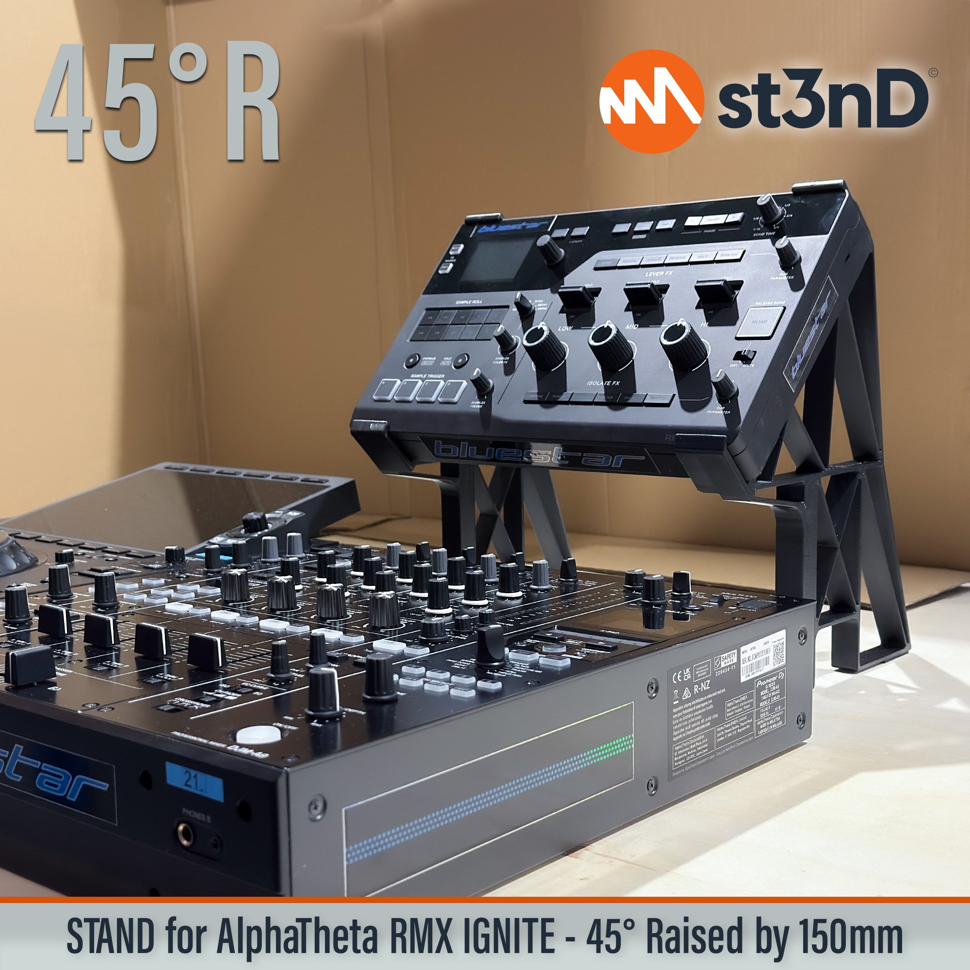 AlphaTheta, alphatheta rmx, dj device, dj effector, dj equipment, ignite, Pioneer DJ, pioneer dj rmx, pioneer ignite, portable, RMX-Ignite, st3nD, stable, stand, strong, sturdy, tilted, raised, elevated, djriser, dj raiser